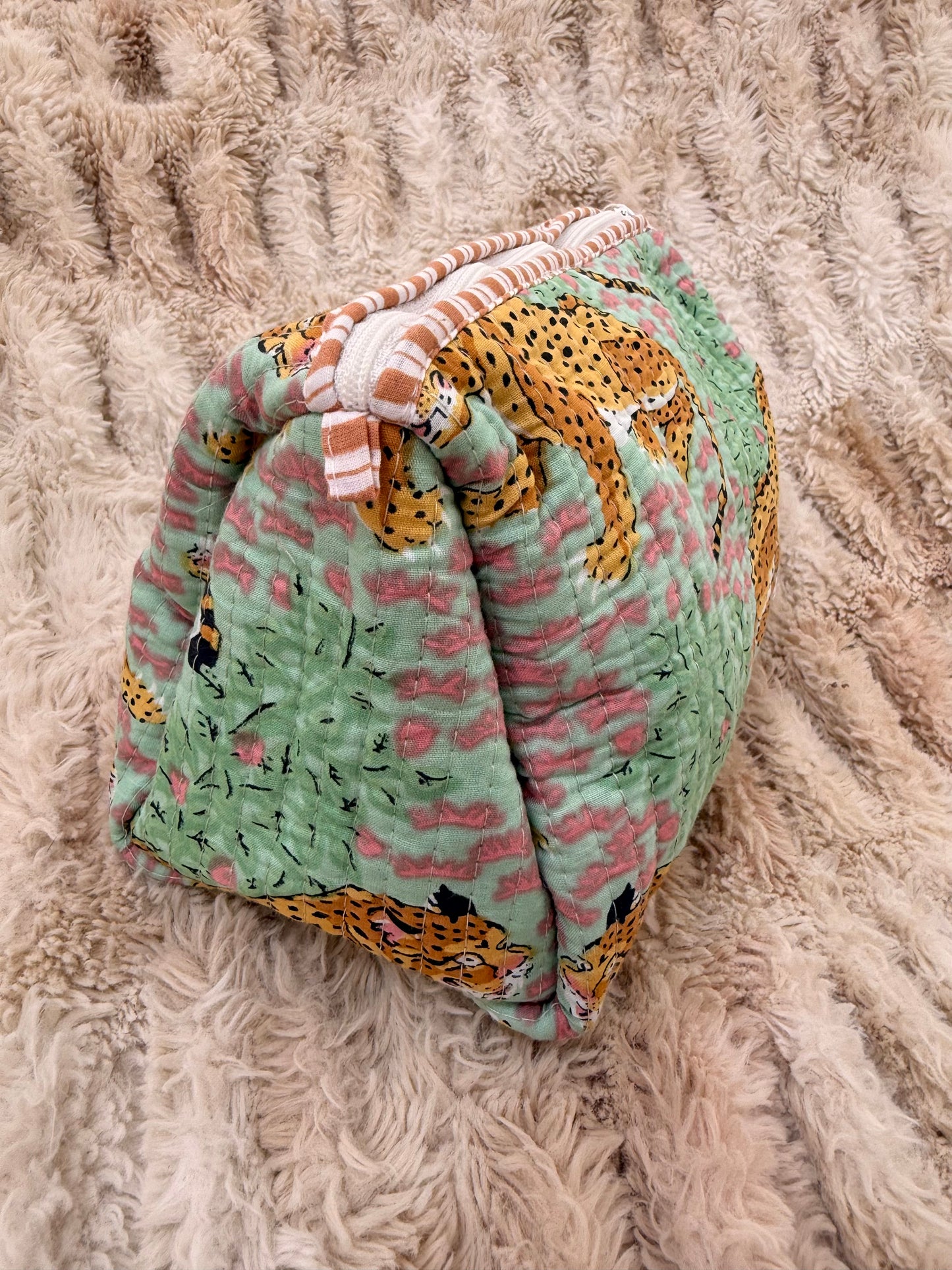 Quilted Cotton Wash Bag - Turquoise