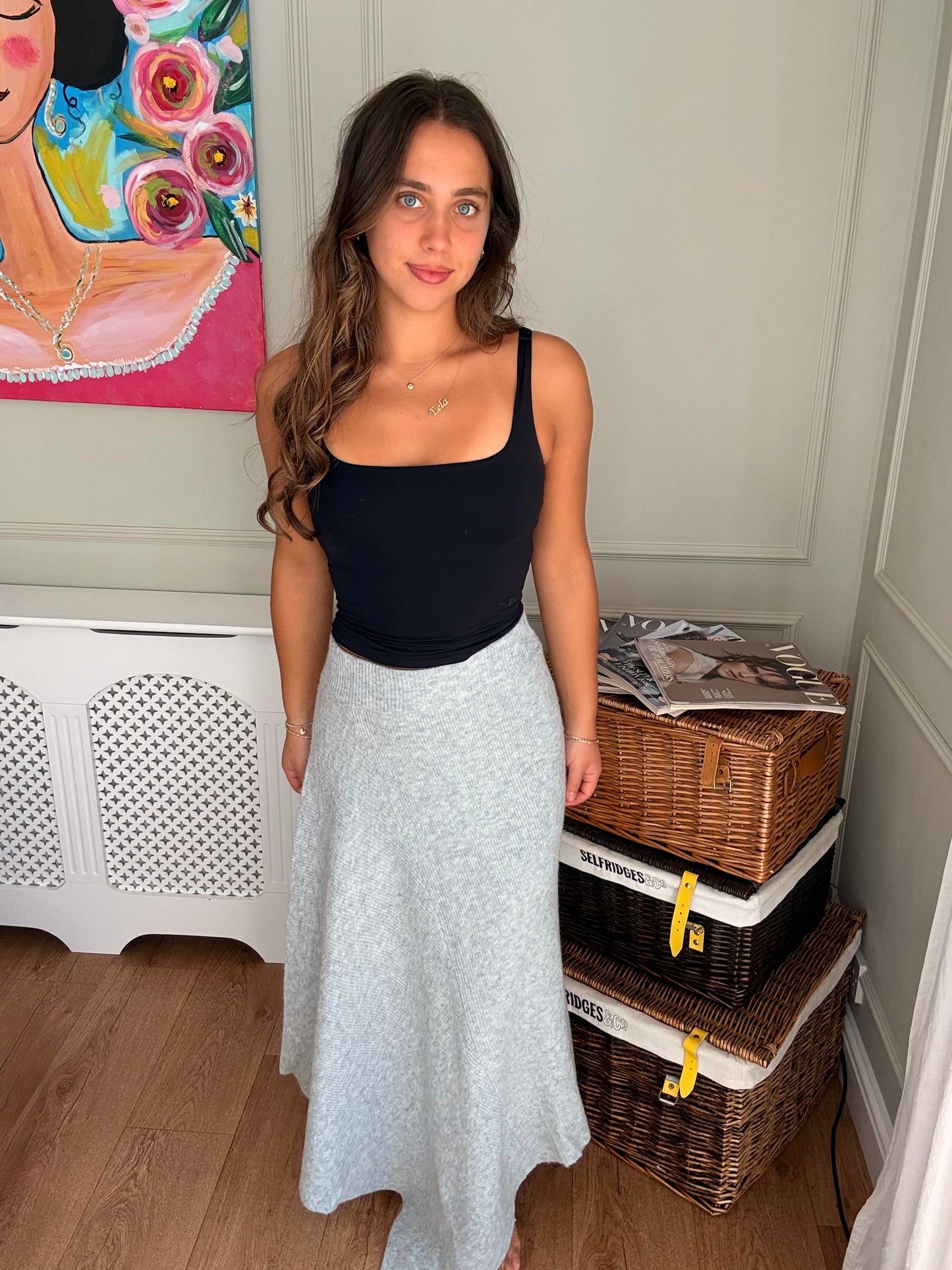 Ribbed Asymetric Knitted Skirt - Grey