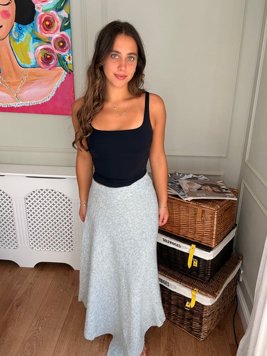 Ribbed Asymetric Knitted Skirt - Grey