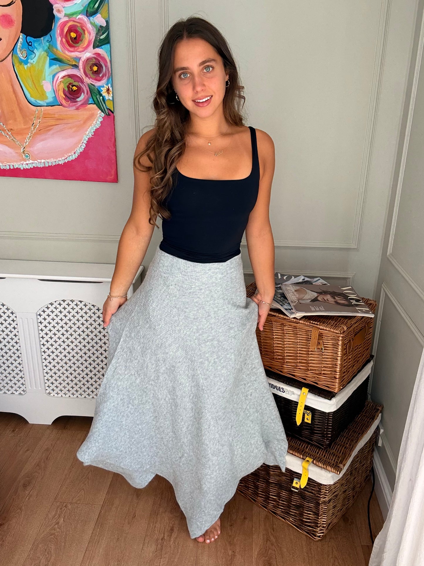 Ribbed Asymetric Knitted Skirt - Grey