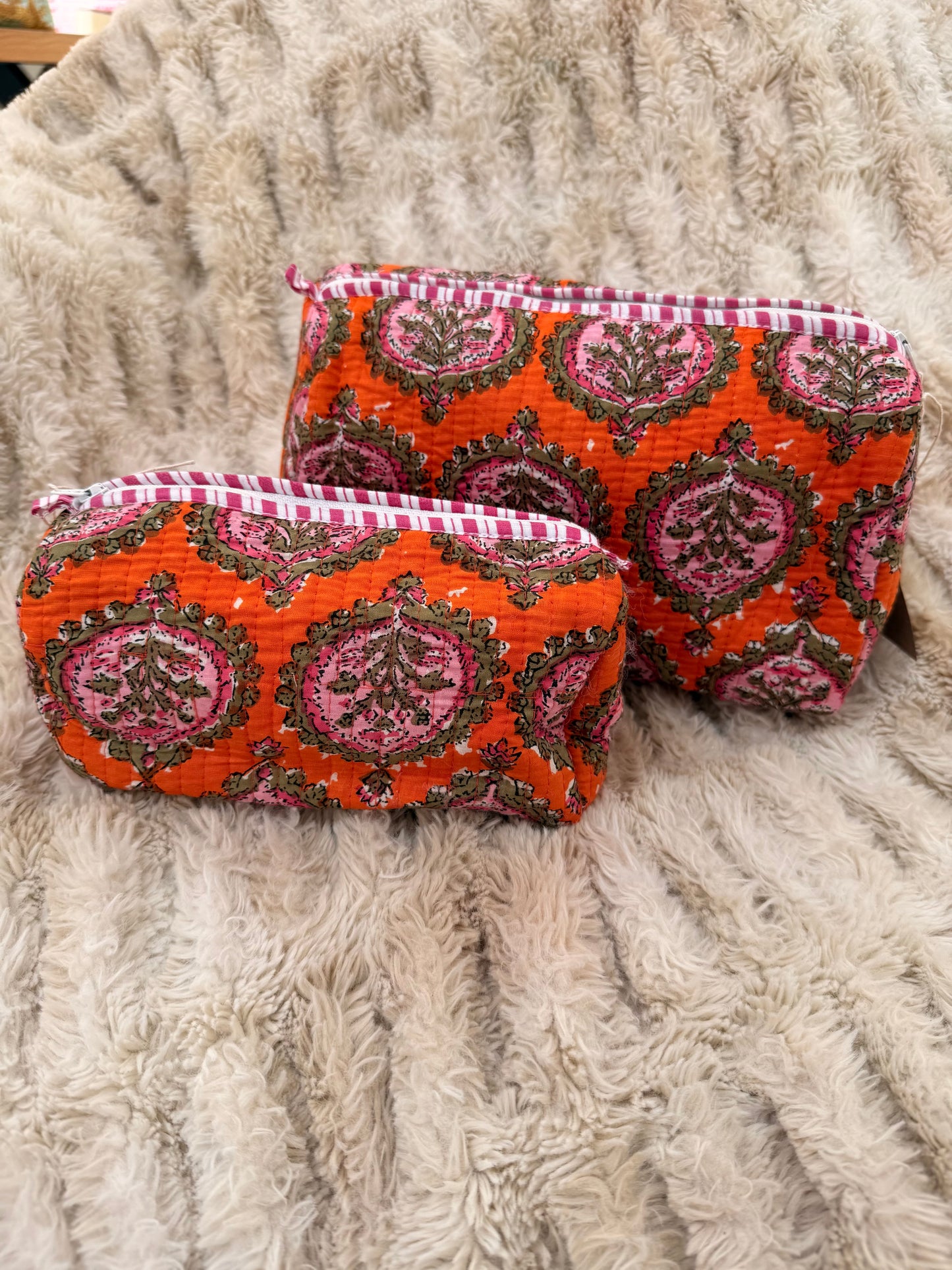 Quilted Cotton Wash Bag - Orange
