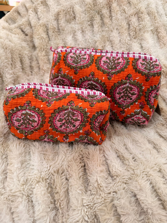 Quilted Cotton Wash Bag - Orange
