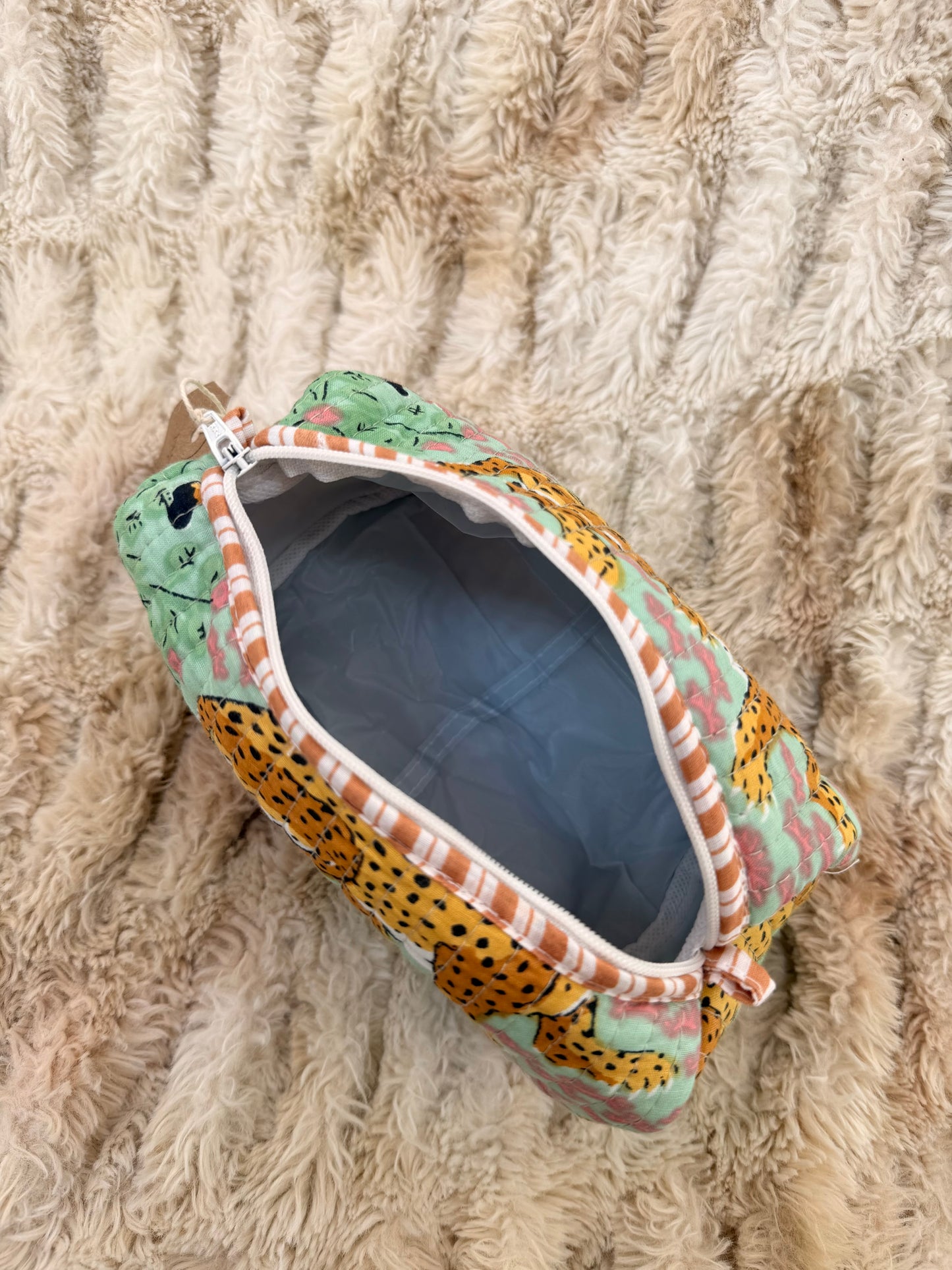 Quilted Cotton Wash Bag - Turquoise