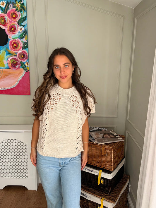 Short Sleeve Side Tie Up Knitted Jumper