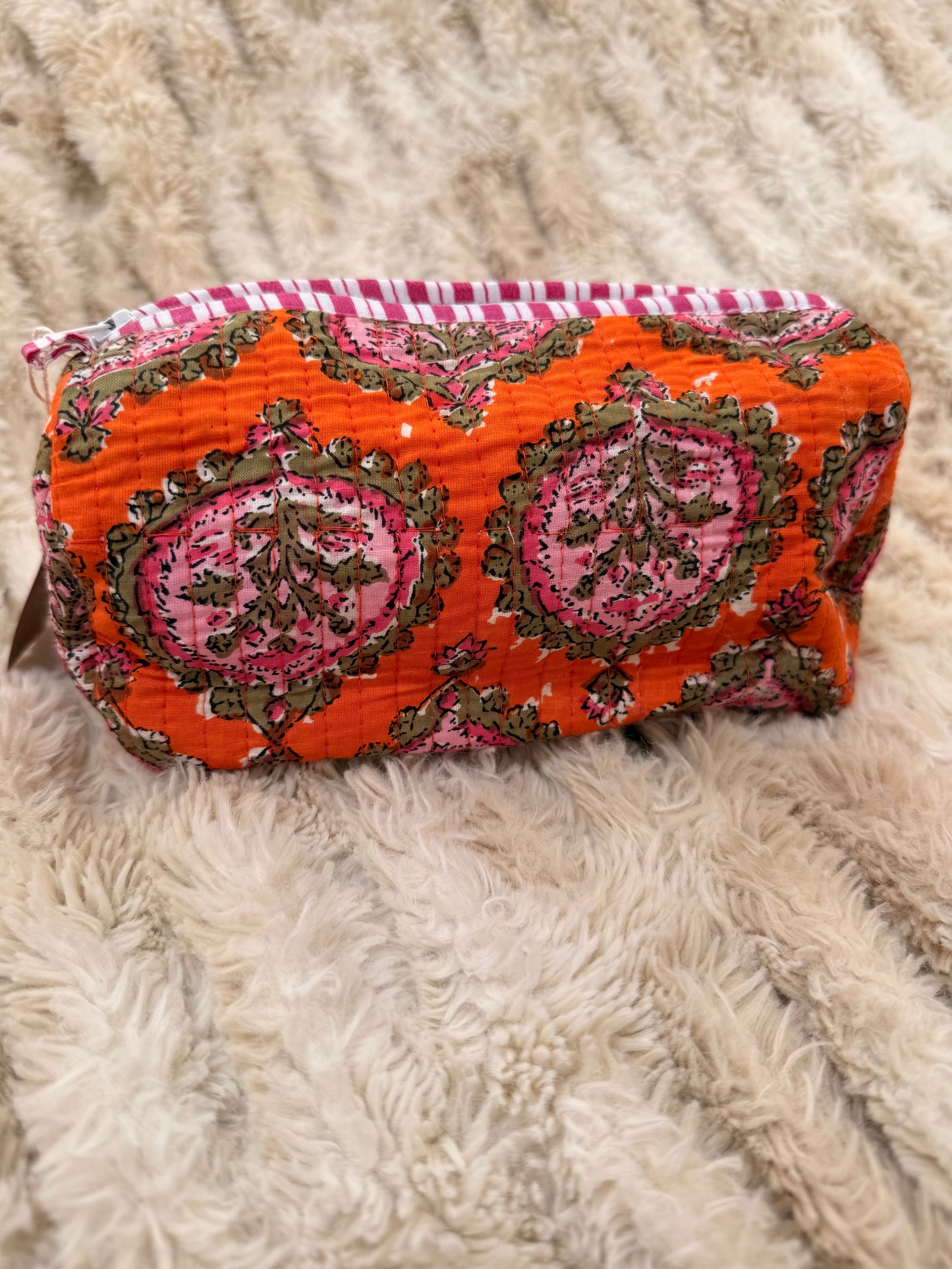 Quilted Cotton Wash Bag - Orange