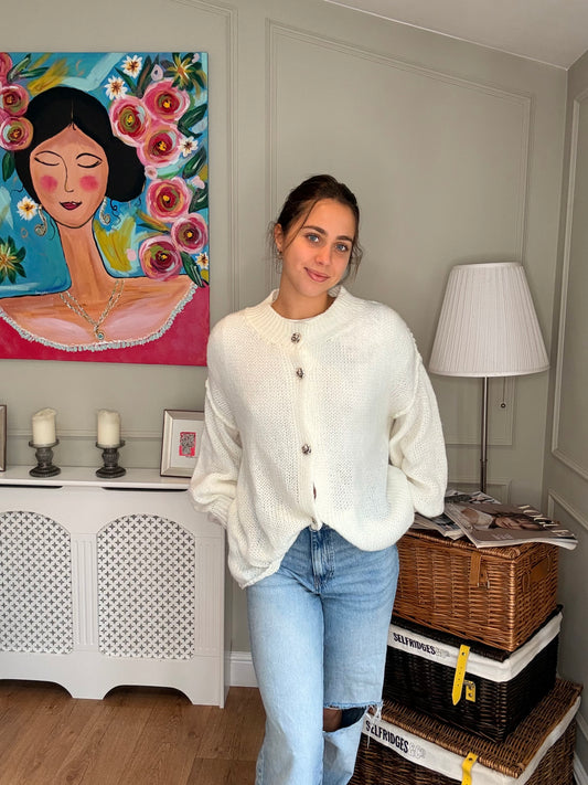 Ivory Oversized Gold Button Jumper