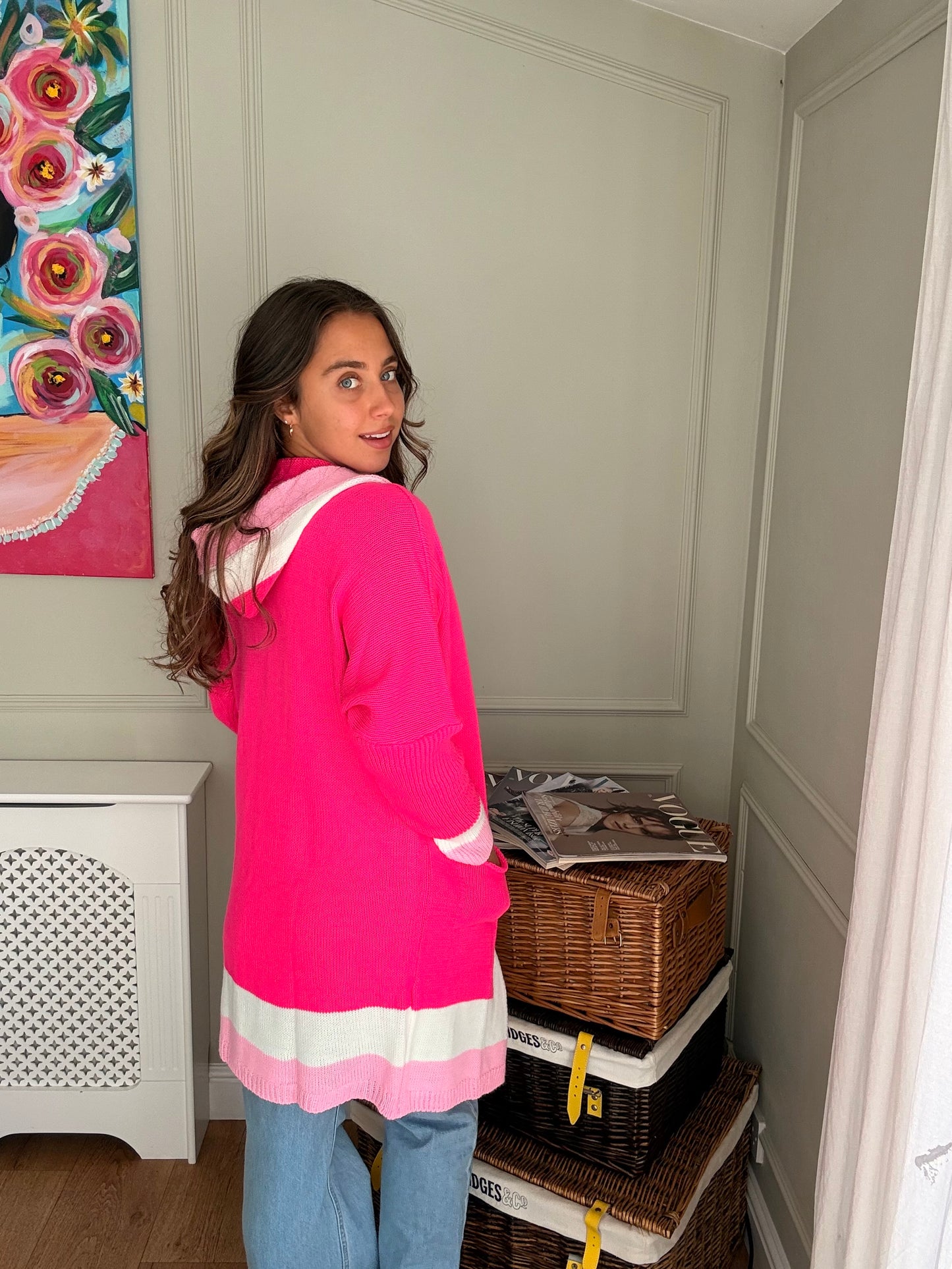 Hot Pink Hooded Cardigan