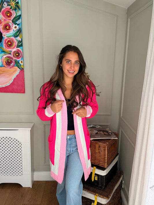 Hot Pink Hooded Cardigan