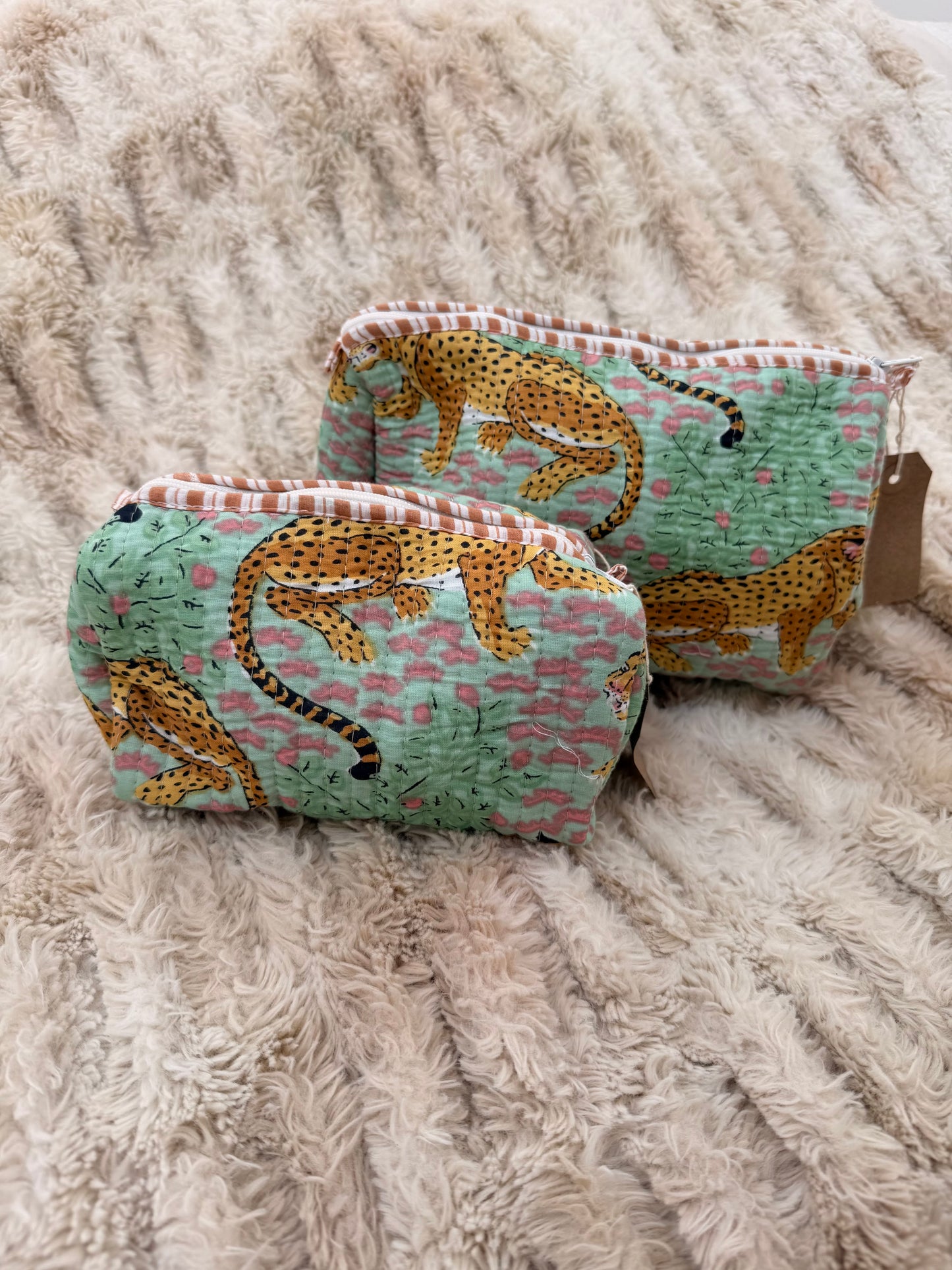 Quilted Cotton Wash Bag - Turquoise