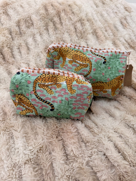 Quilted Cotton Wash Bag - Turquoise