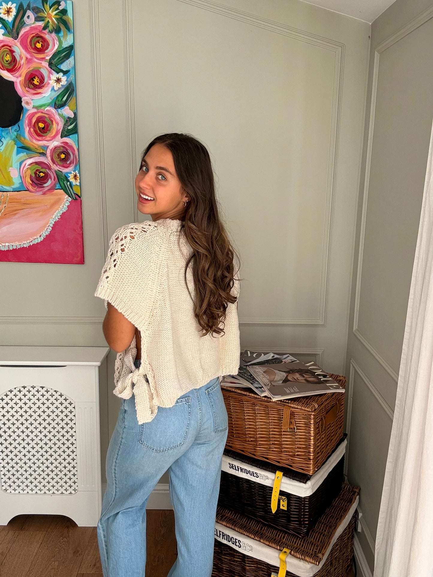 Short Sleeve Side Tie Up Knitted Jumper