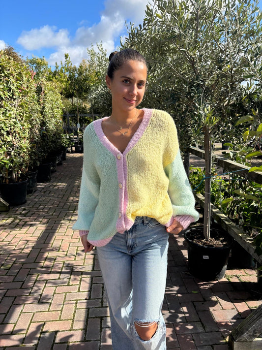 Contrast Thick Knit Cardigan - Yellow