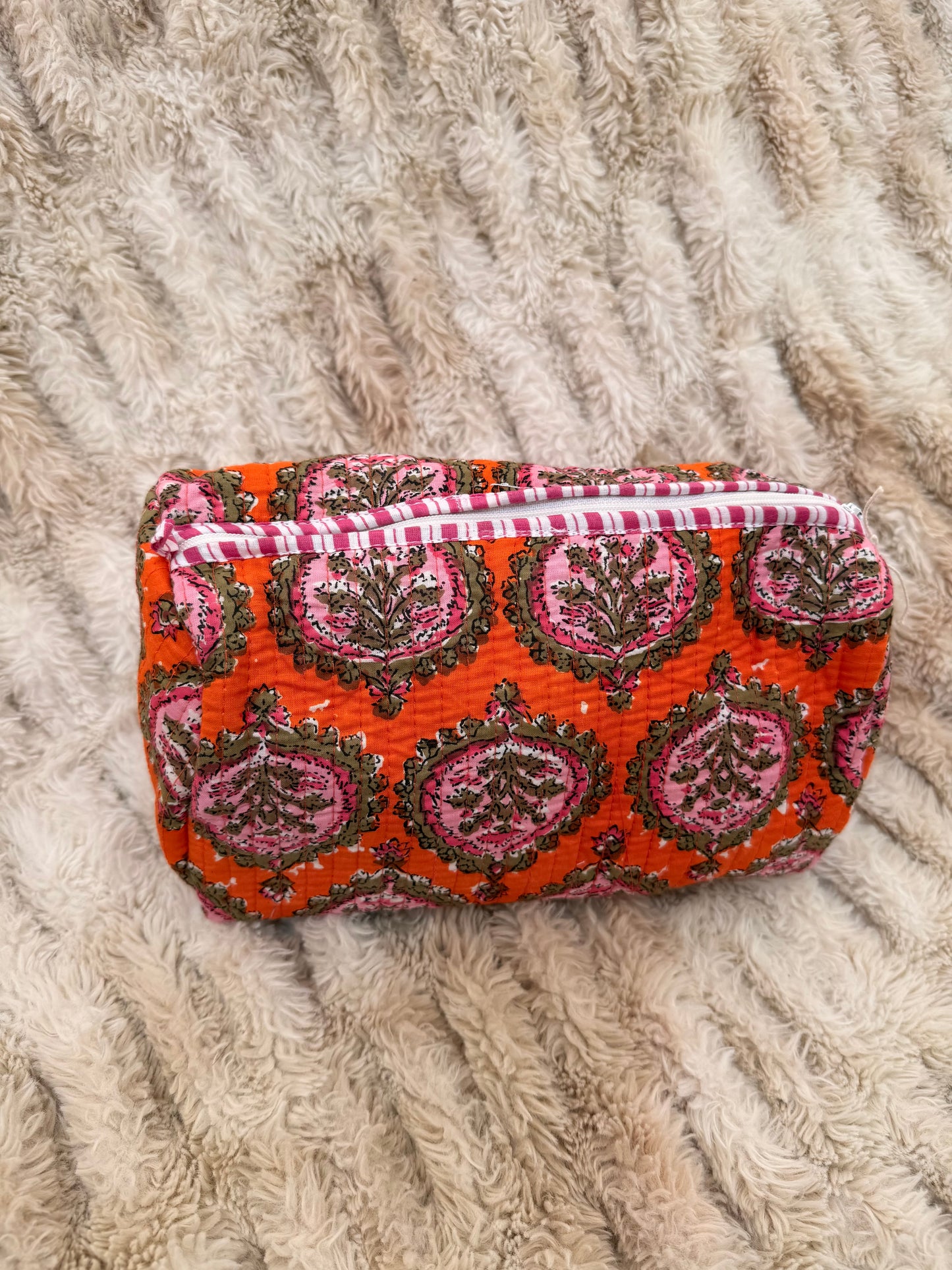 Quilted Cotton Wash Bag - Orange