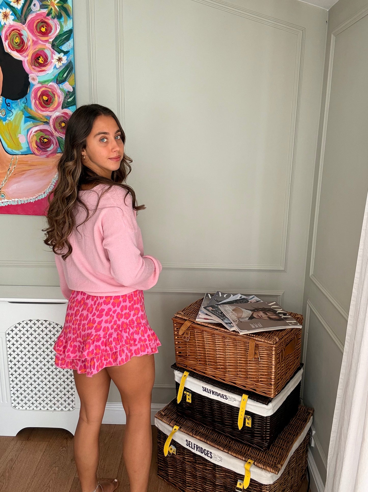 Pink Animal Print Cotton Frill Skort