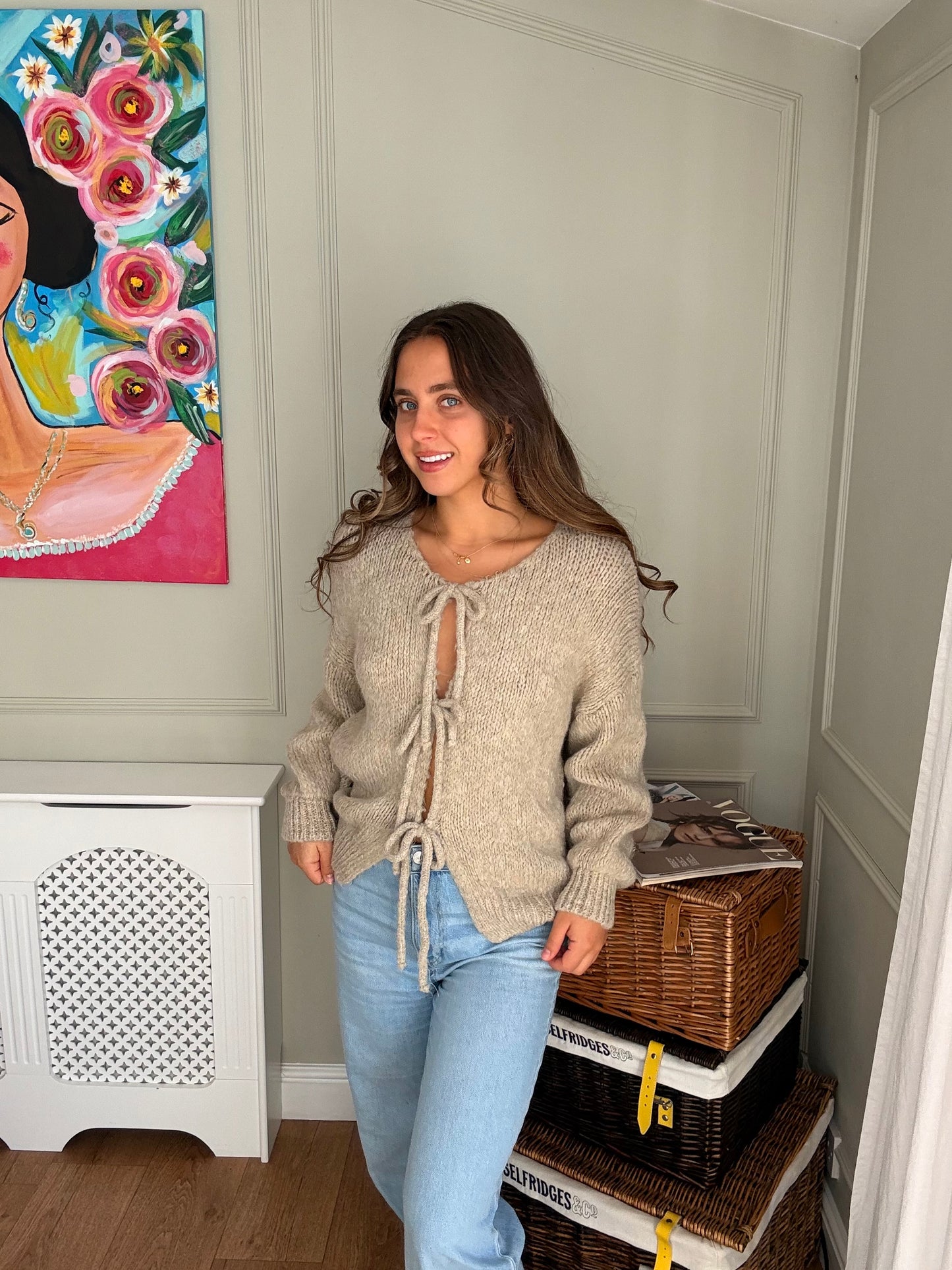 Tie-Up Knitted Jumper - Stone