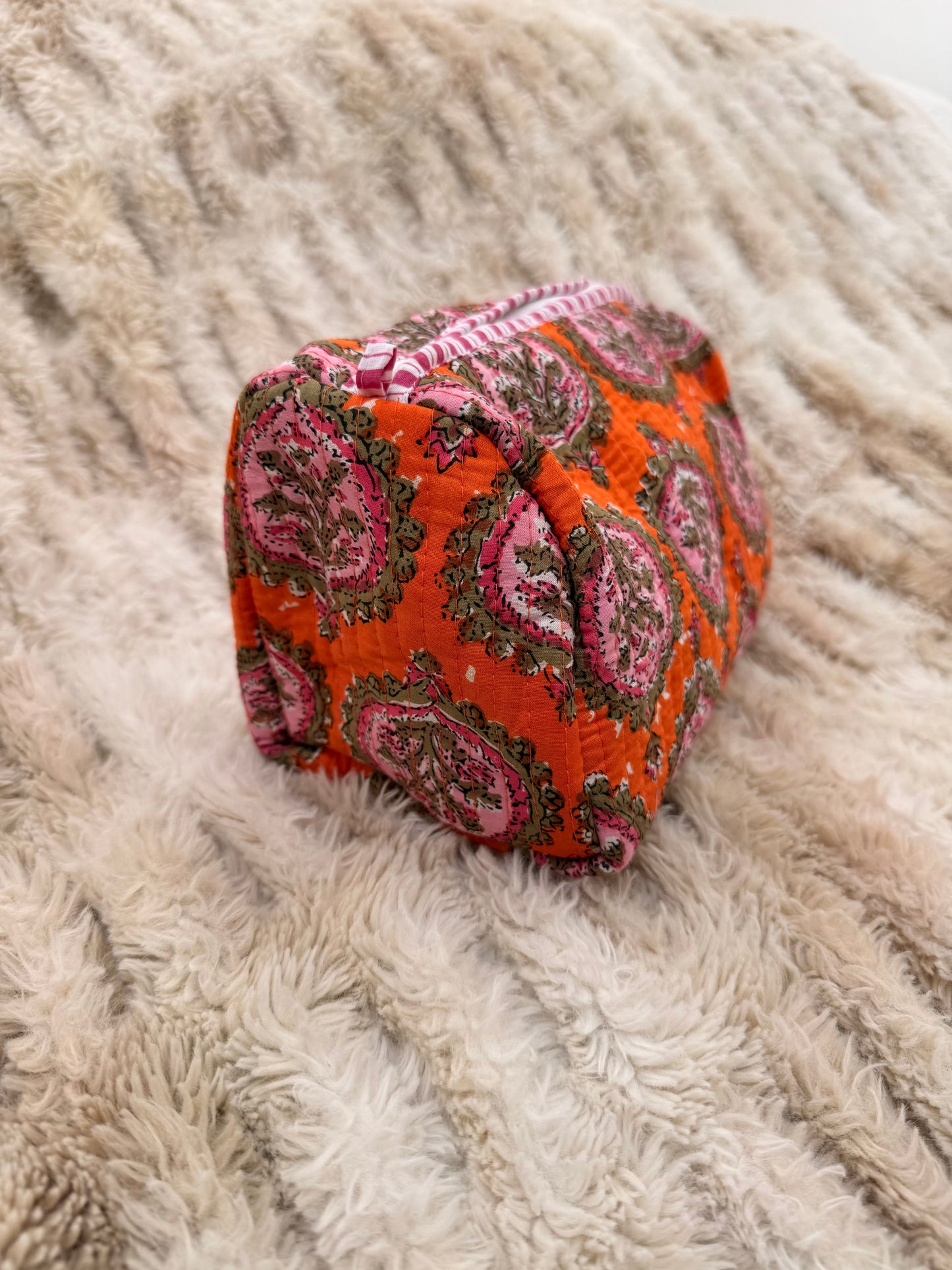 Quilted Cotton Wash Bag - Orange