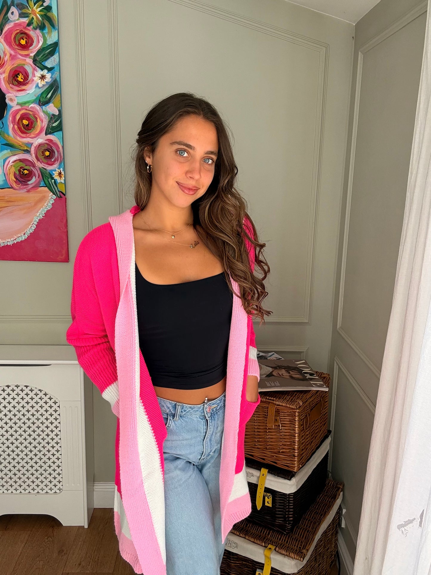 Hot Pink Hooded Cardigan