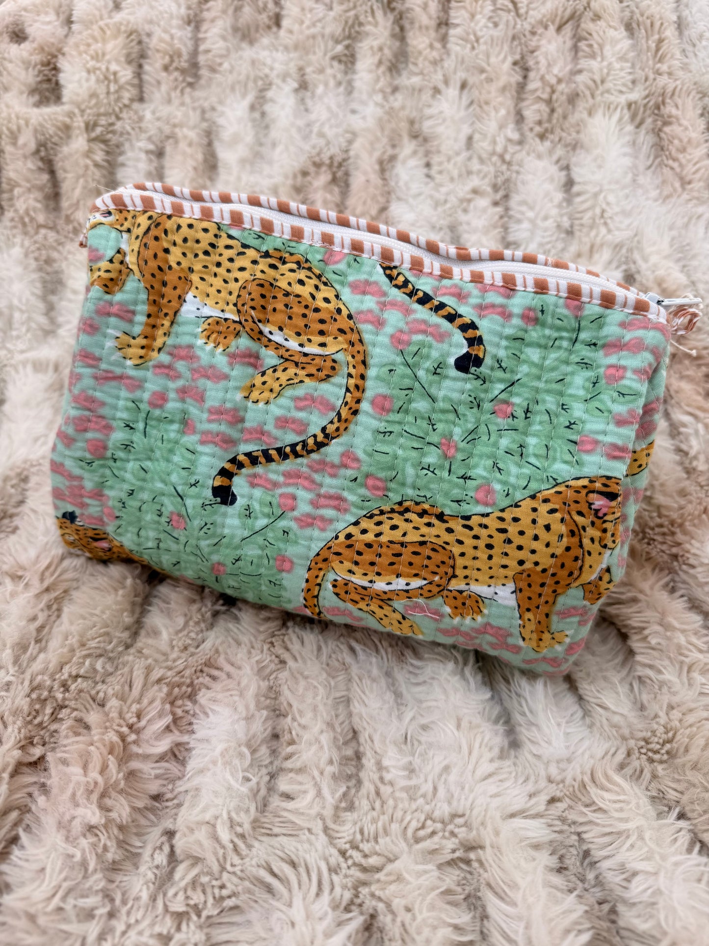Quilted Cotton Wash Bag - Turquoise