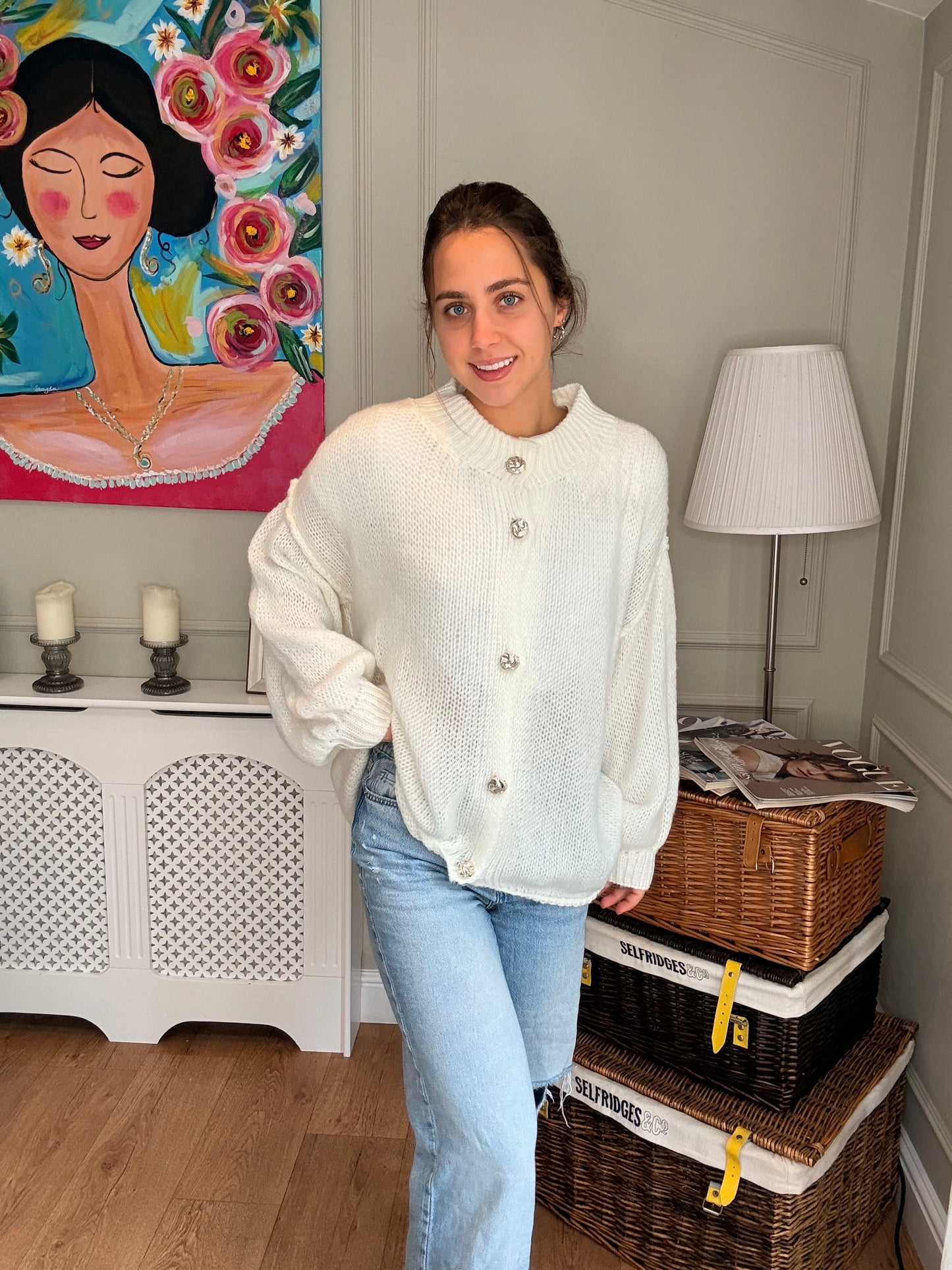 Ivory Oversized Gold Button Jumper