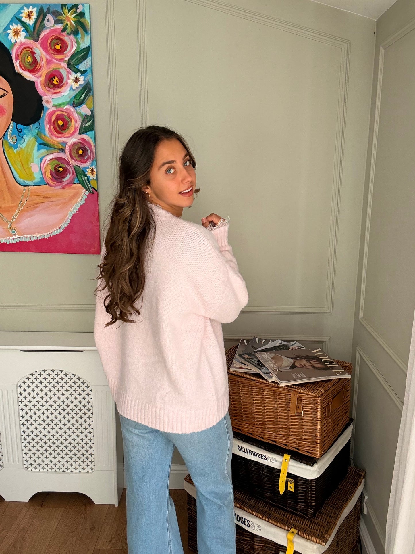 Pink V-Neck Lace Jumper