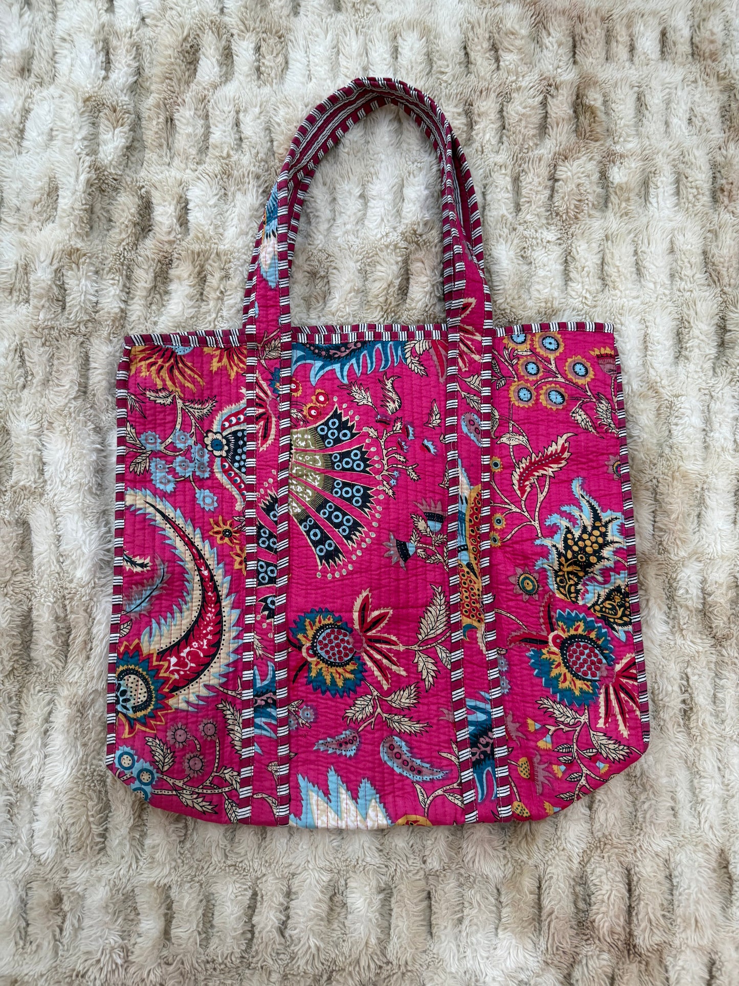 Quilted Cotton Tote Bag - Pink Floral