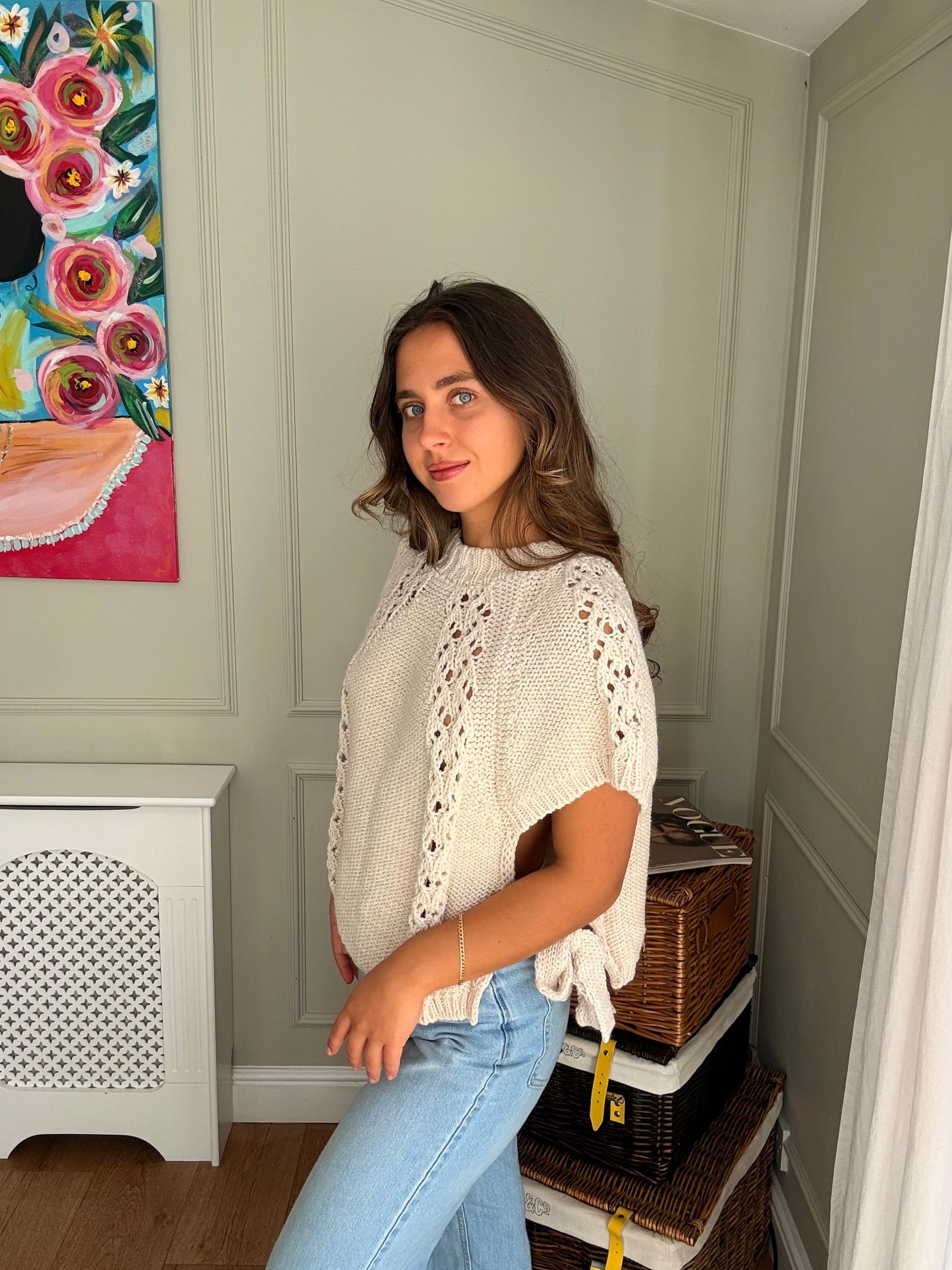 Short Sleeve Side Tie Up Knitted Jumper