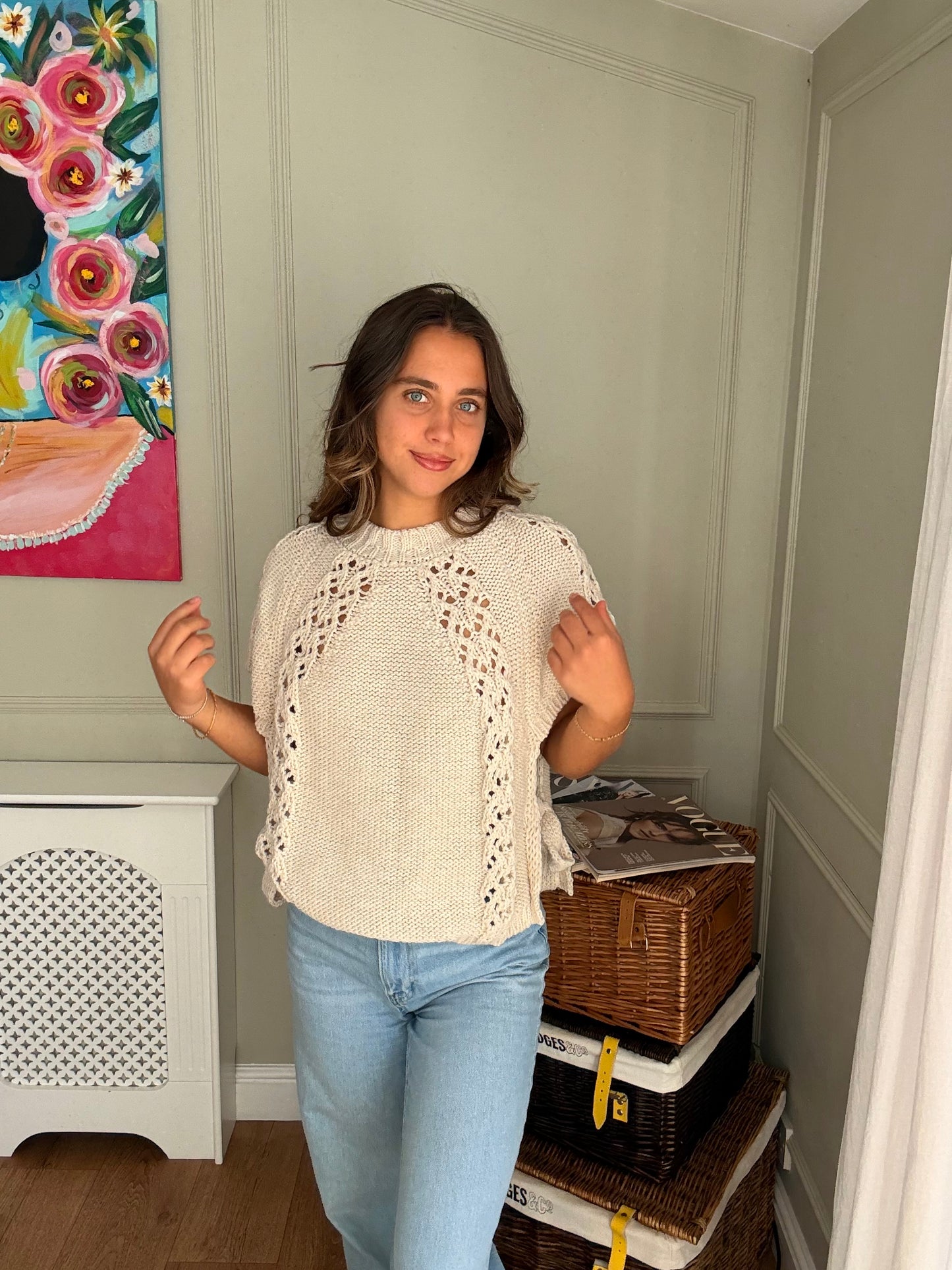 Short Sleeve Side Tie Up Knitted Jumper