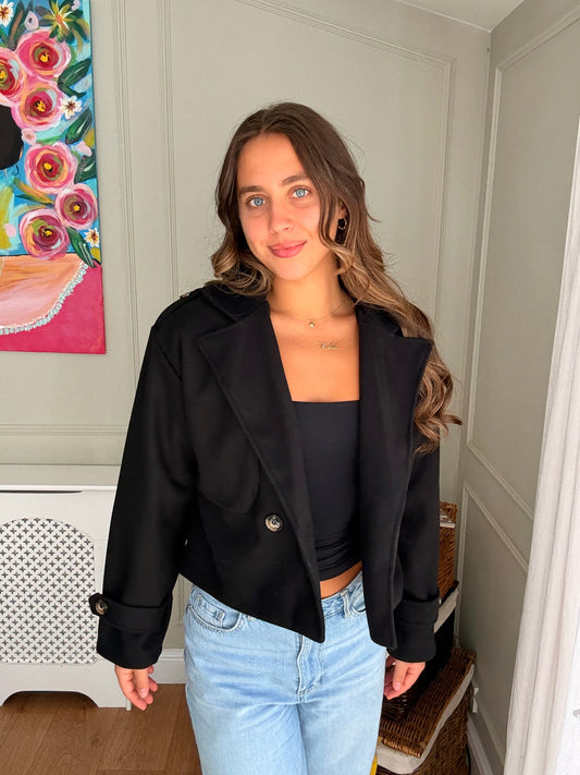Cropped Double-Breasted Jacket - Black