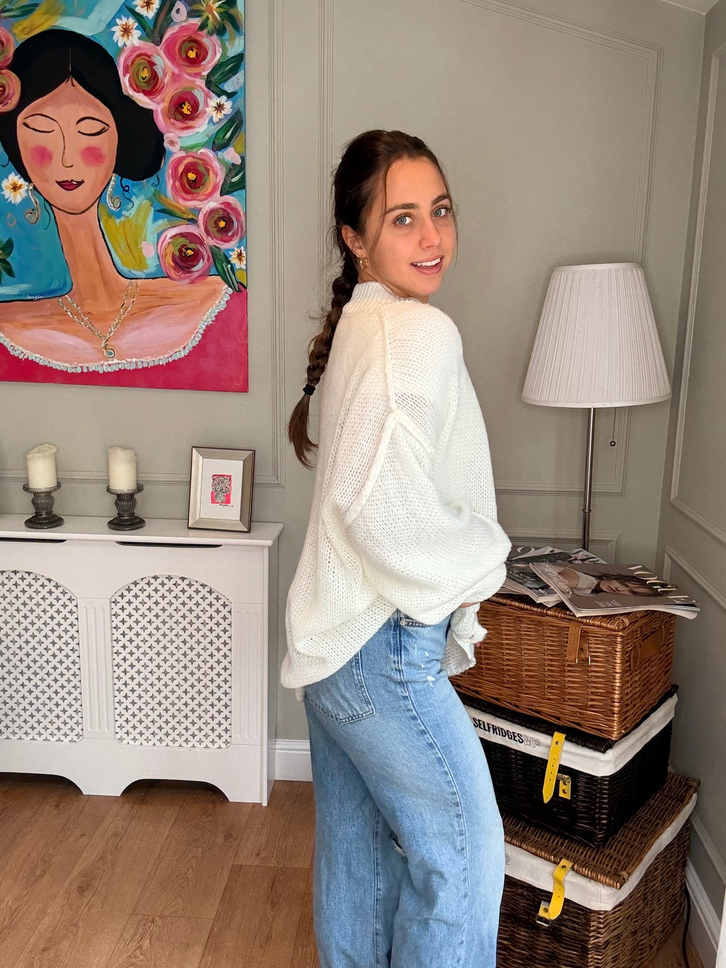 Ivory Oversized Gold Button Jumper