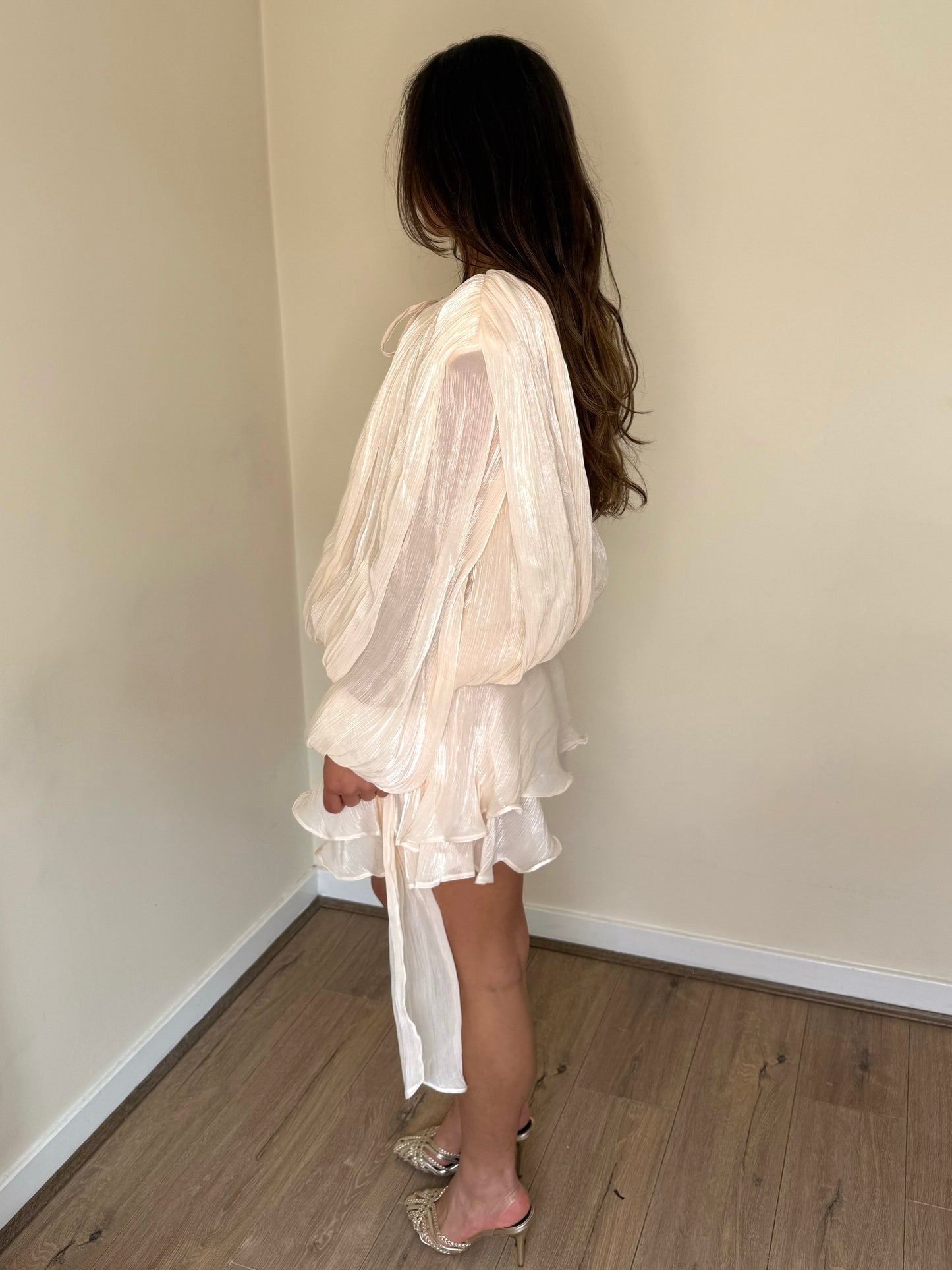 Luxe Silky Mini Ruffle Dress - Champagne