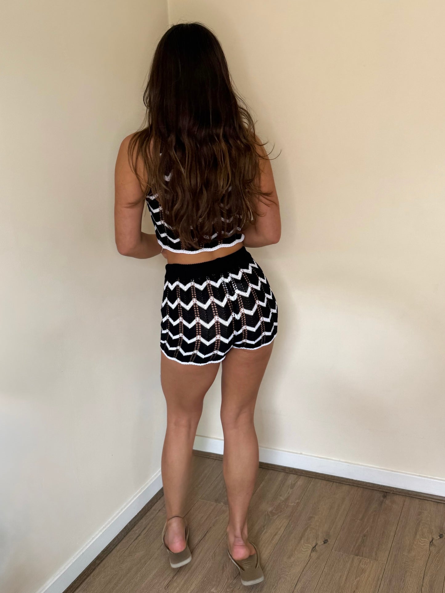 Knitted Geometric Short Co-Ord - Black