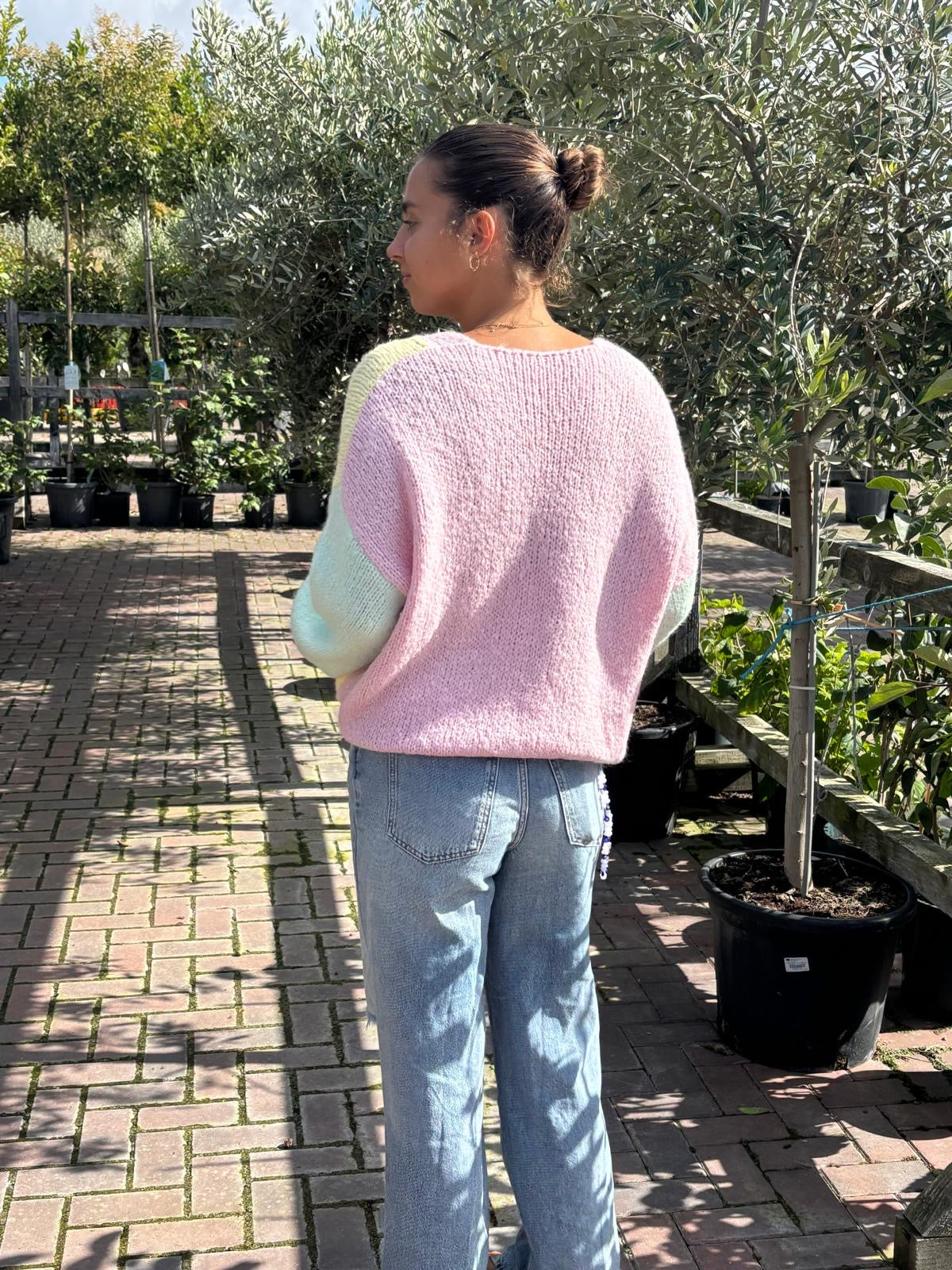 Contrast Thick Knit Cardigan - Yellow