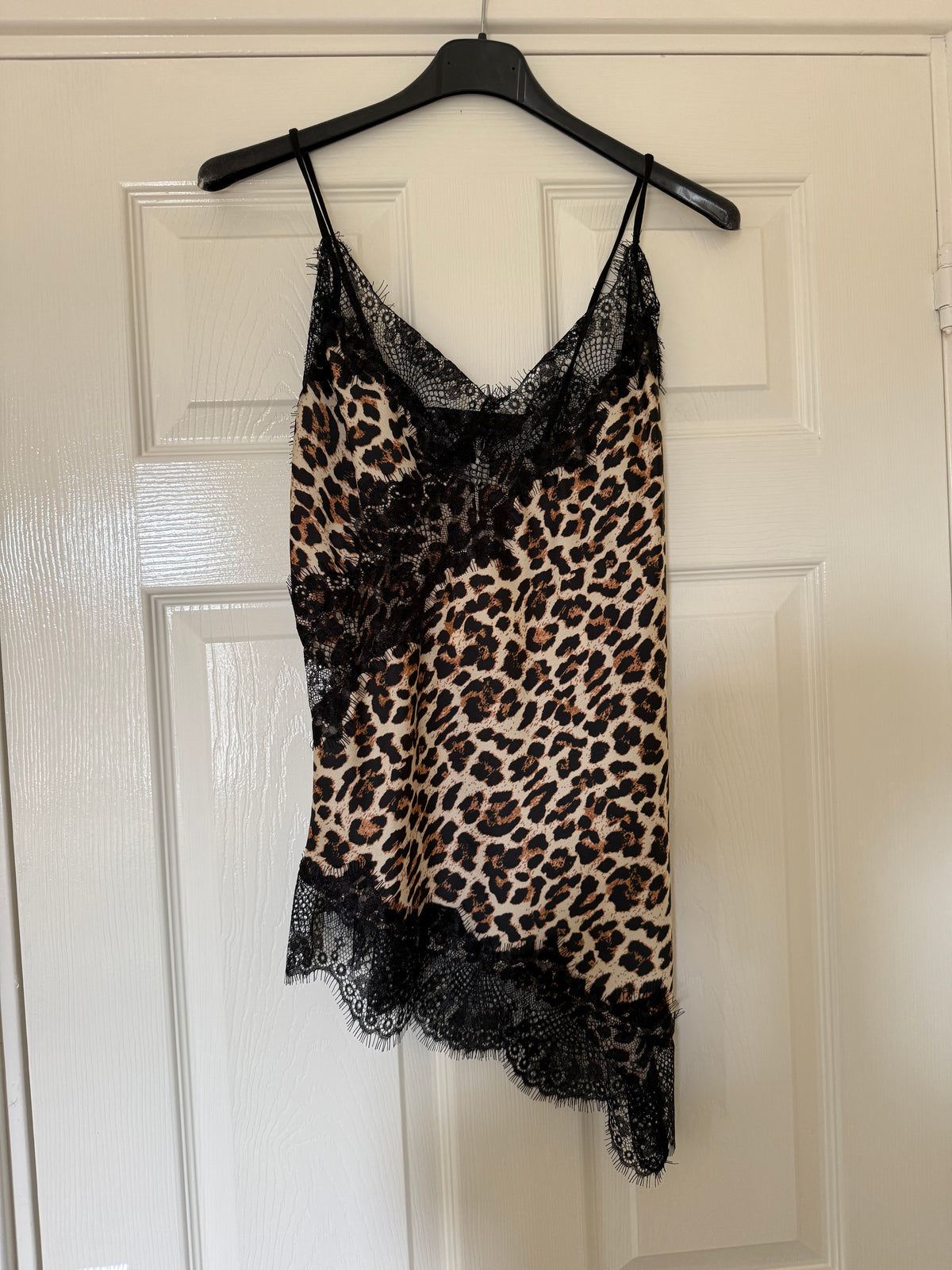 Leopard Print Lace Asymmetric Satin Cami