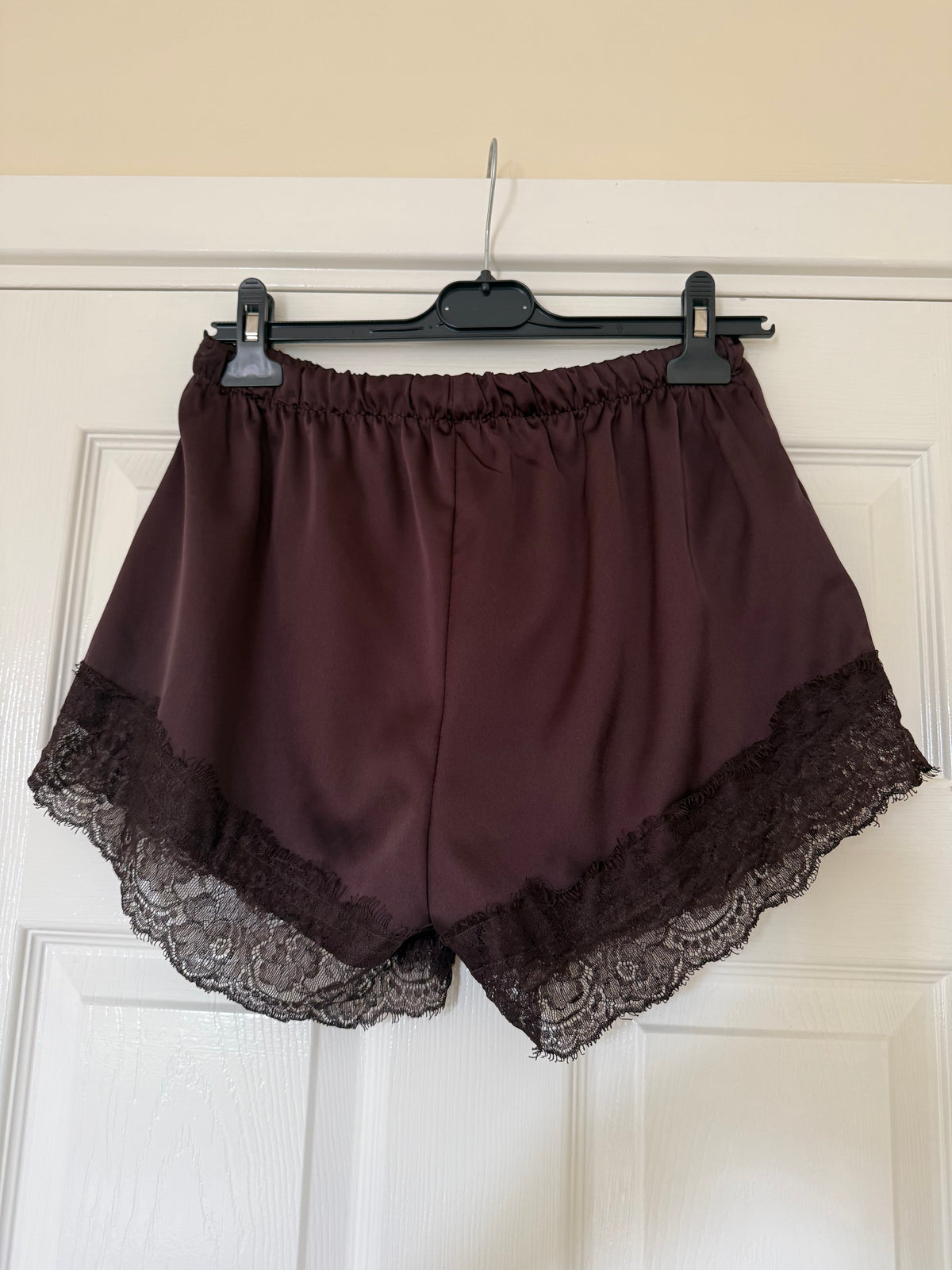 Chocolate Brown Lace Satin Shorts