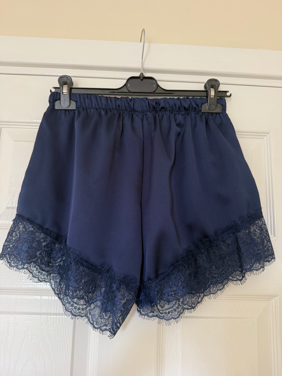 Navy Lace Satin Shorts