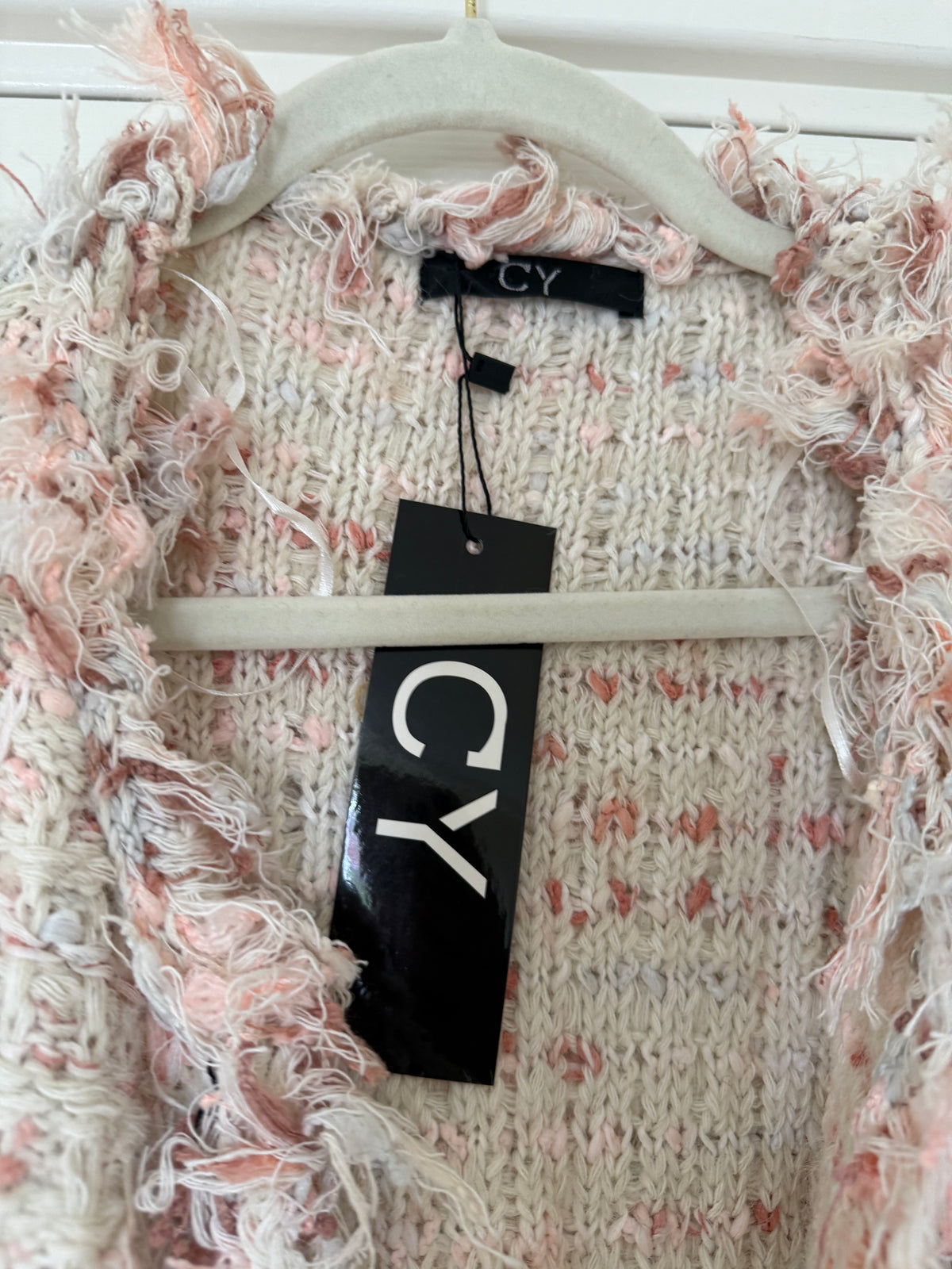Tweed Style Pink and Cream Textured Cardigan