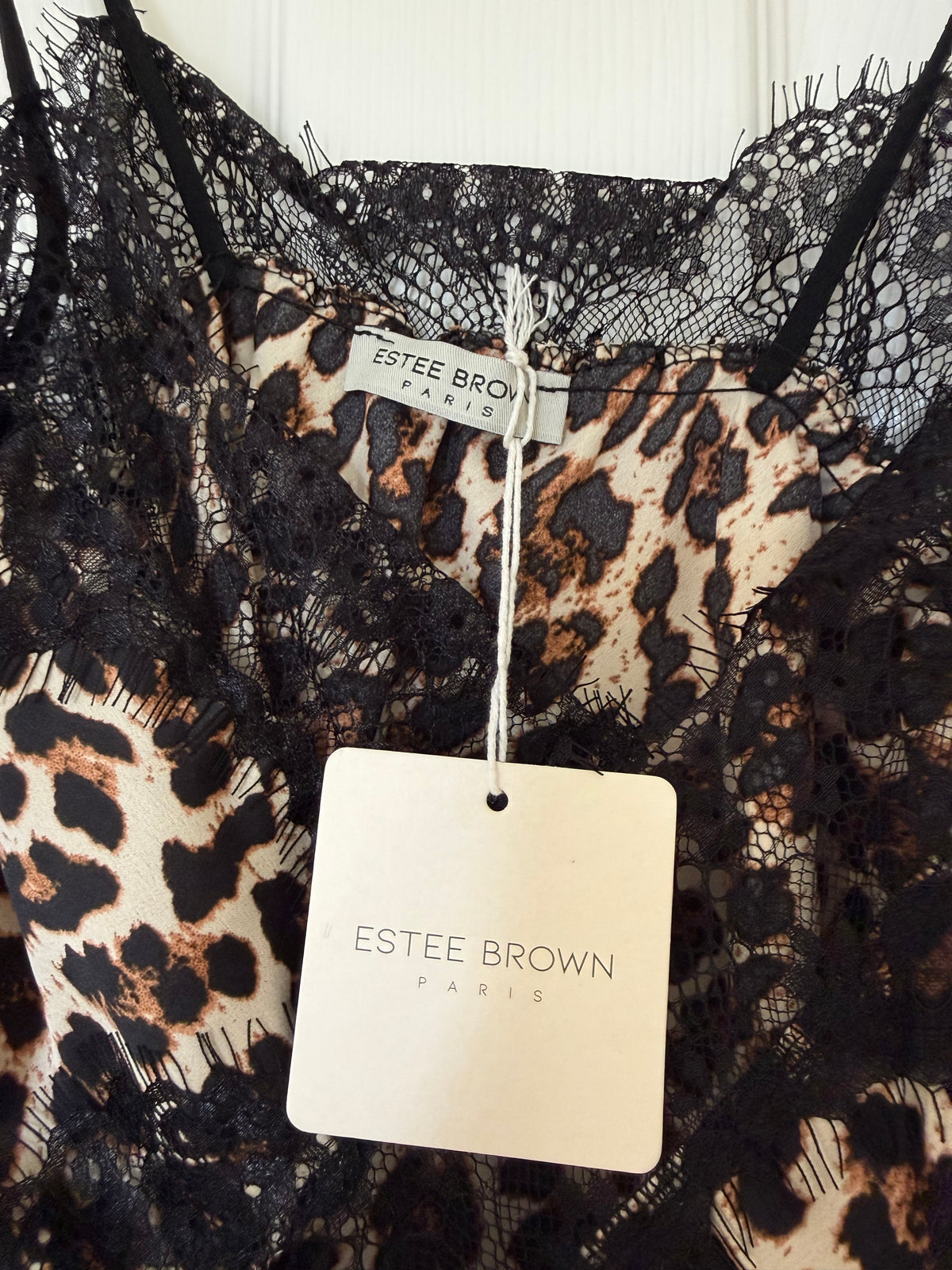 Leopard Print Lace Asymmetric Satin Cami