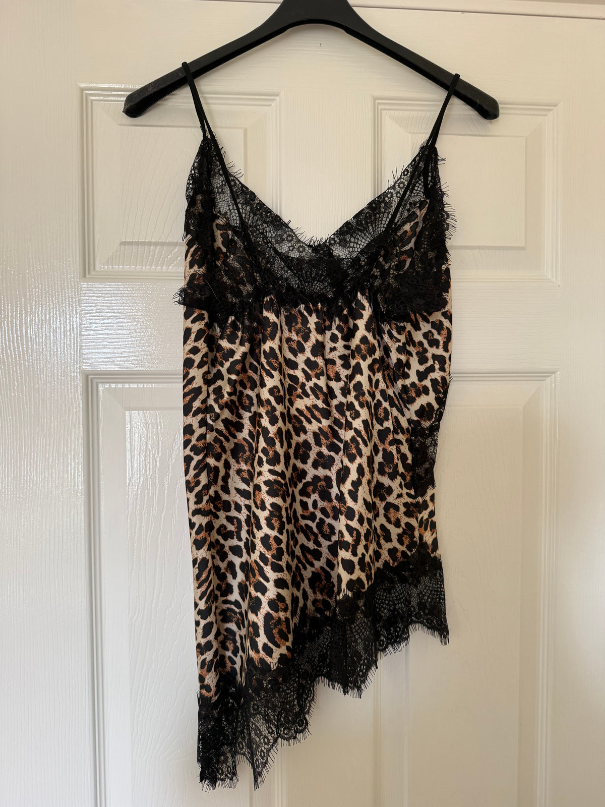 Leopard Print Lace Asymmetric Satin Cami