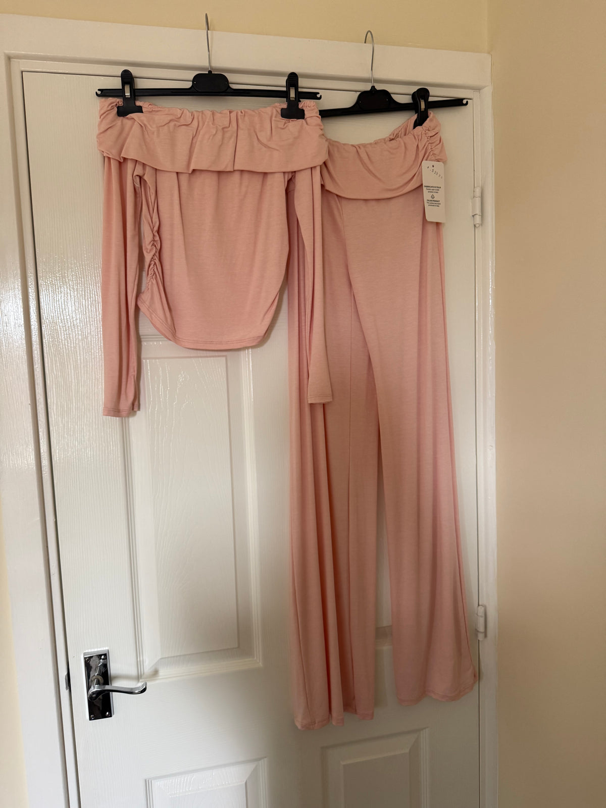 Baby Pink Off the Shoulder Wide Leg Lounge Co Ord