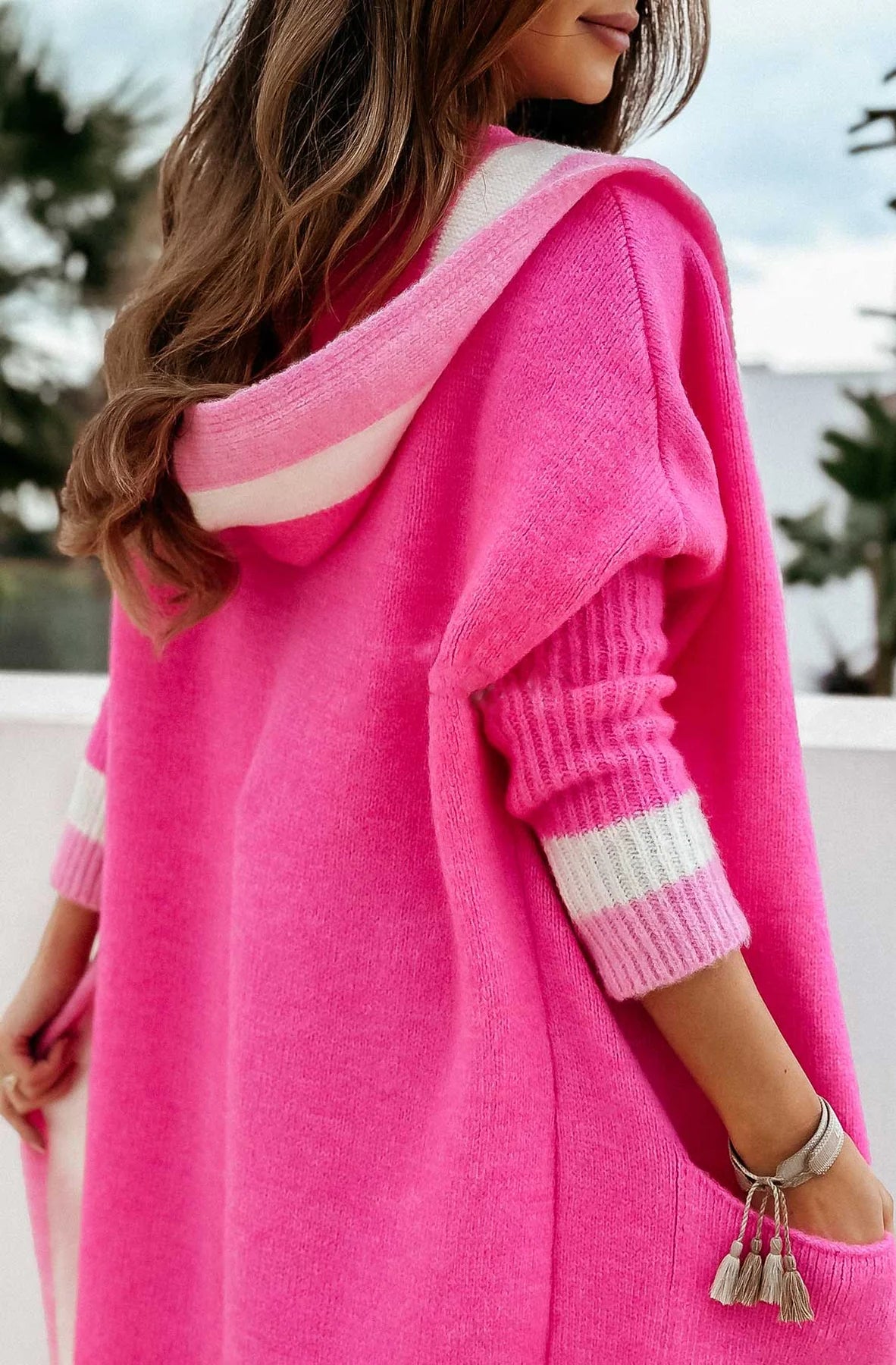 Hot Pink Hooded Cardigan