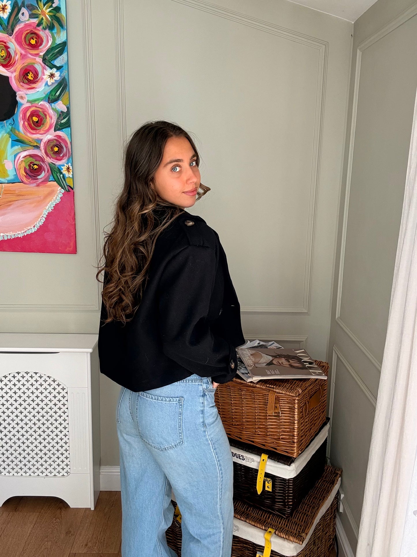 Cropped Double-Breasted Jacket - Black
