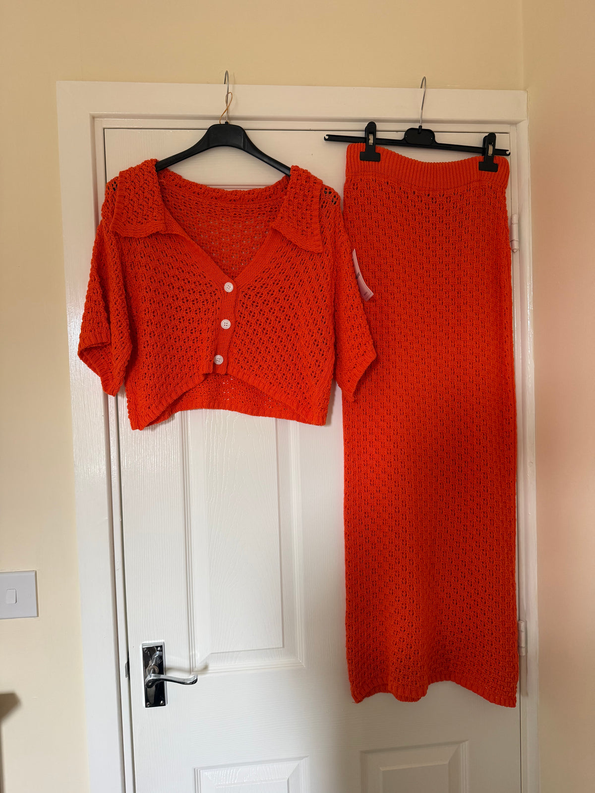 Orange Knit Cropped Shirt and Maxi Skirt Beach Co Ord