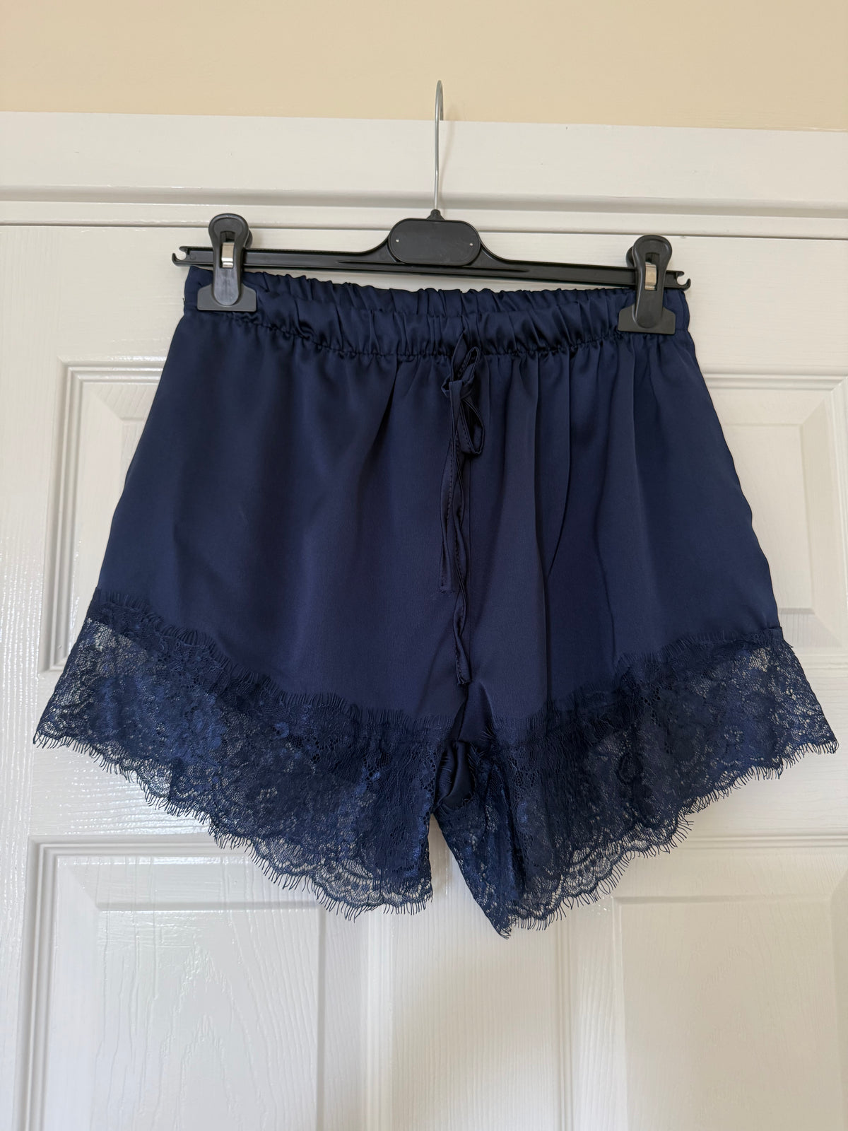 Navy Lace Satin Shorts