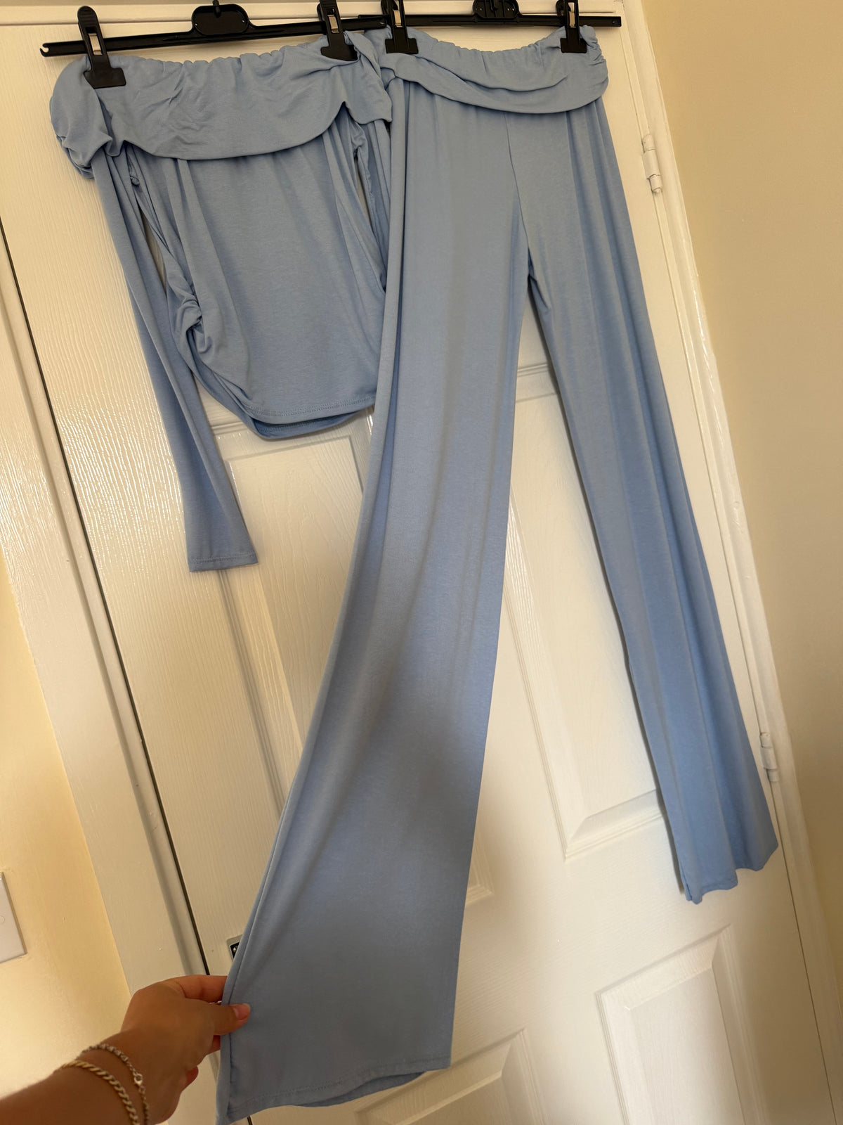 Baby Blue Off the Shoulder Wide Leg Lounge Co Ord