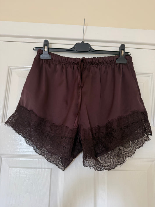 Chocolate Brown Lace Satin Shorts