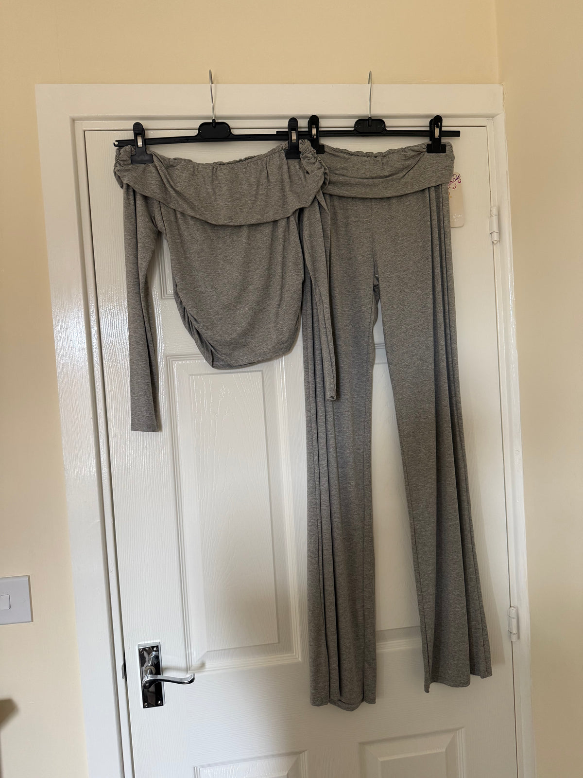 Grey Off the Shoulder Wide Leg Lounge Co Ord
