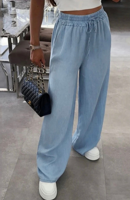 Wide Leg Trousers - Light Blue