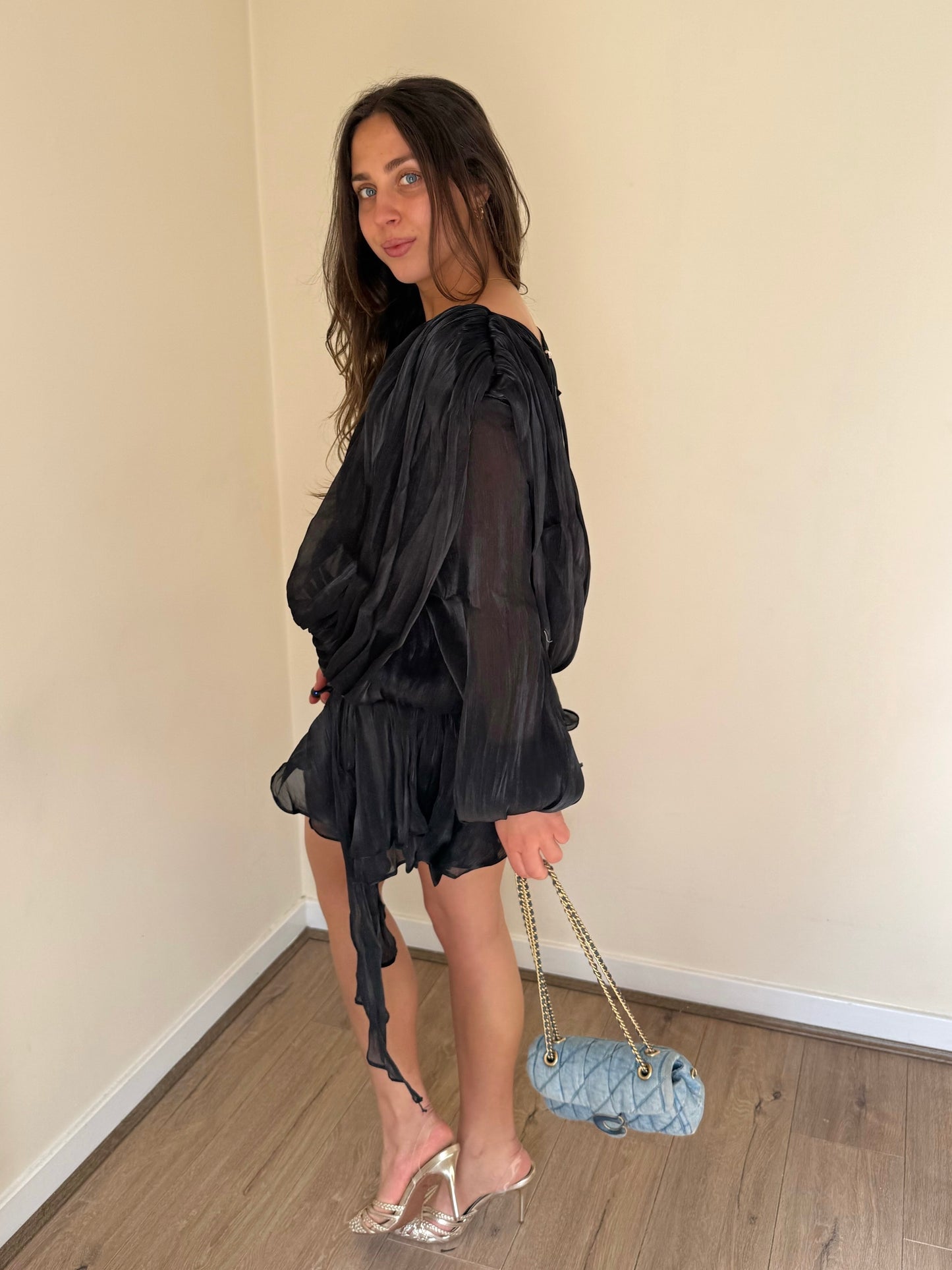 Luxe Silky Mini Ruffle Dress - Black