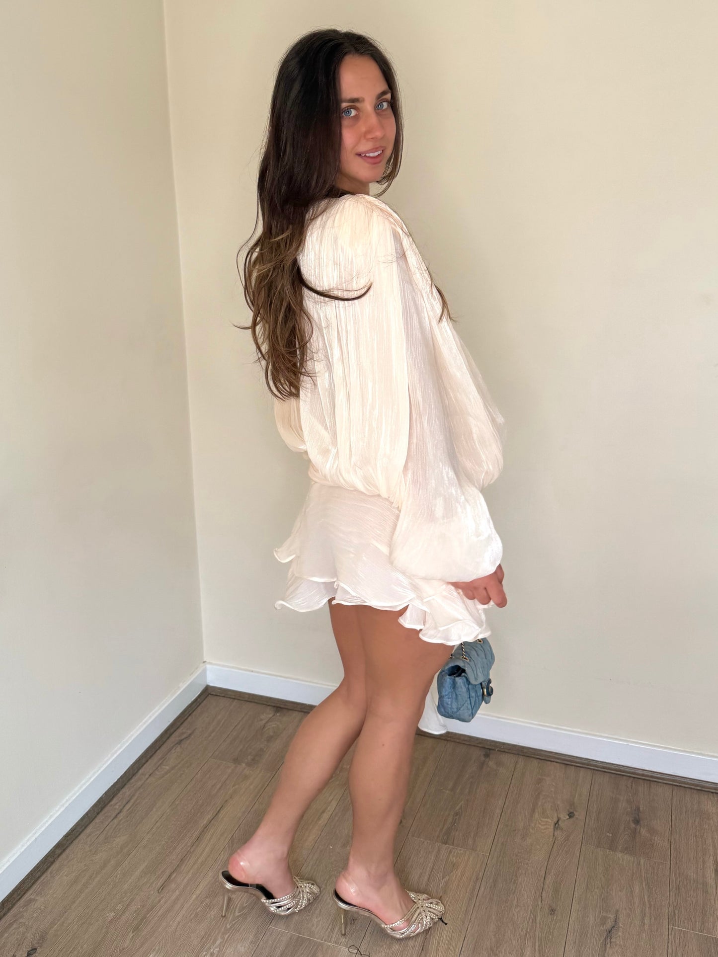 Luxe Silky Mini Ruffle Dress - Champagne