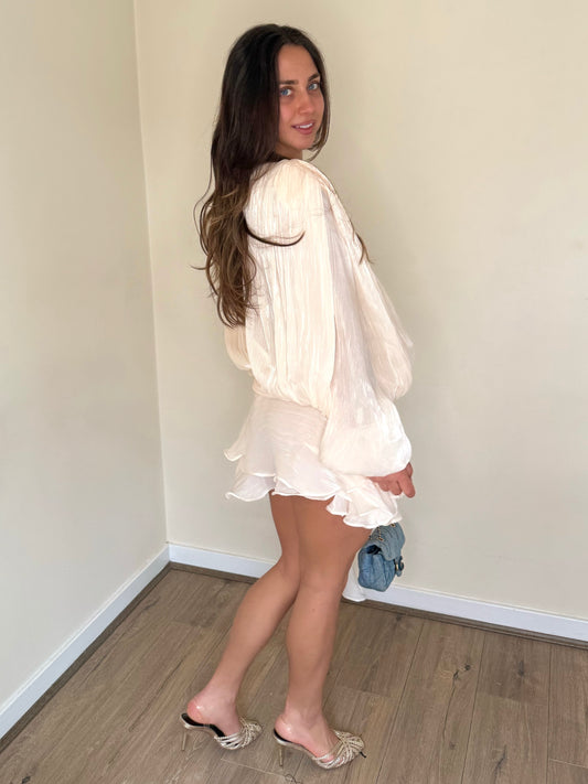 Luxe Silky Mini Ruffle Dress - Champagne